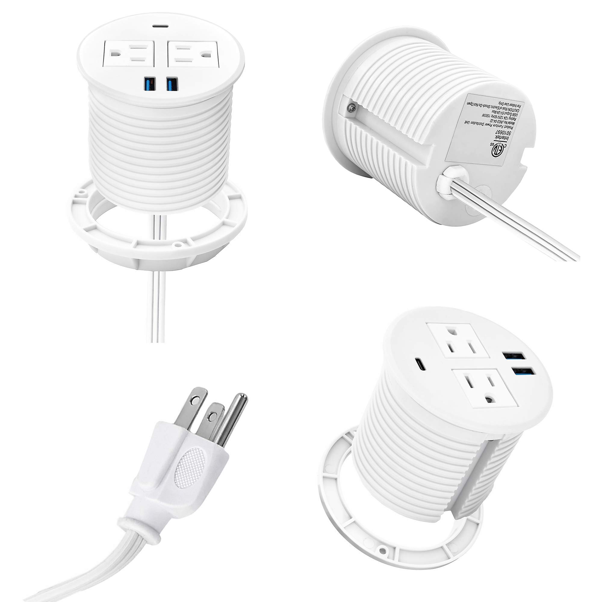 Kungfuking 20W USB C Power Grommet - 2 AC Outlets & 3 USB Ports for Office Desk
