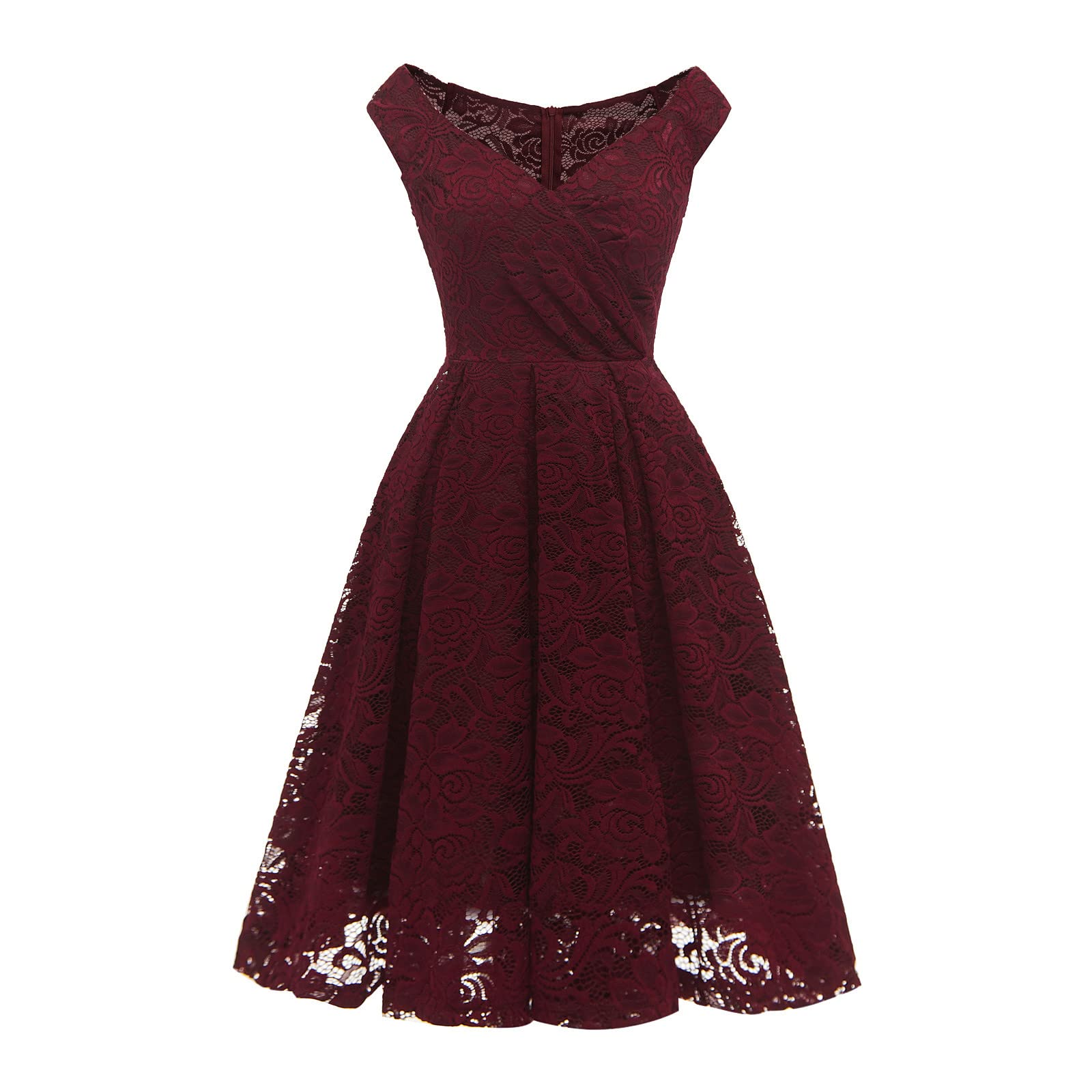 Elegant Women's Sleeveless V-Neck Lace Cocktail Dress for Wedding Guest, Bridesmaid, Evening Party & Formal Occasions - Flowy Swing Flare Long Gown for Special Events