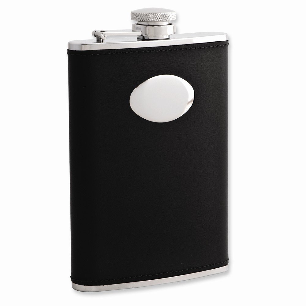 Premium 8Oz Stainless Steel Flask with Funnel - Solid Black Faux Leather Cover - Perfect for Outdoor Adventures, Camping, Hiking & Gifts
