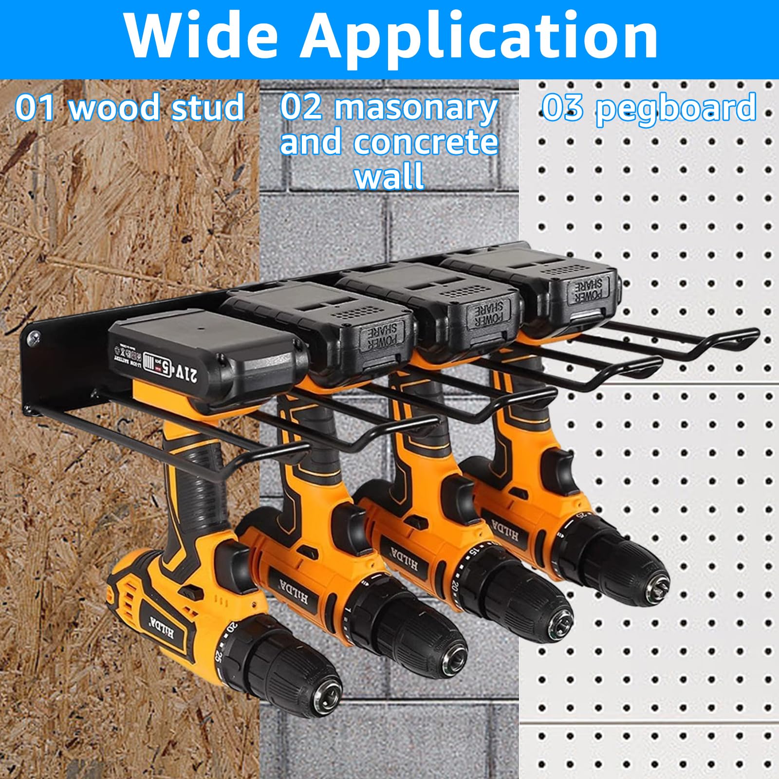 ZOFUN Wall Mounted Power Tool Organizer - 4 Slot Heavy Duty Garage & Workshop Storage Rack for Drills, Saws & More - Perfect for DIY Projects, Home Improvement & Professional Workspaces