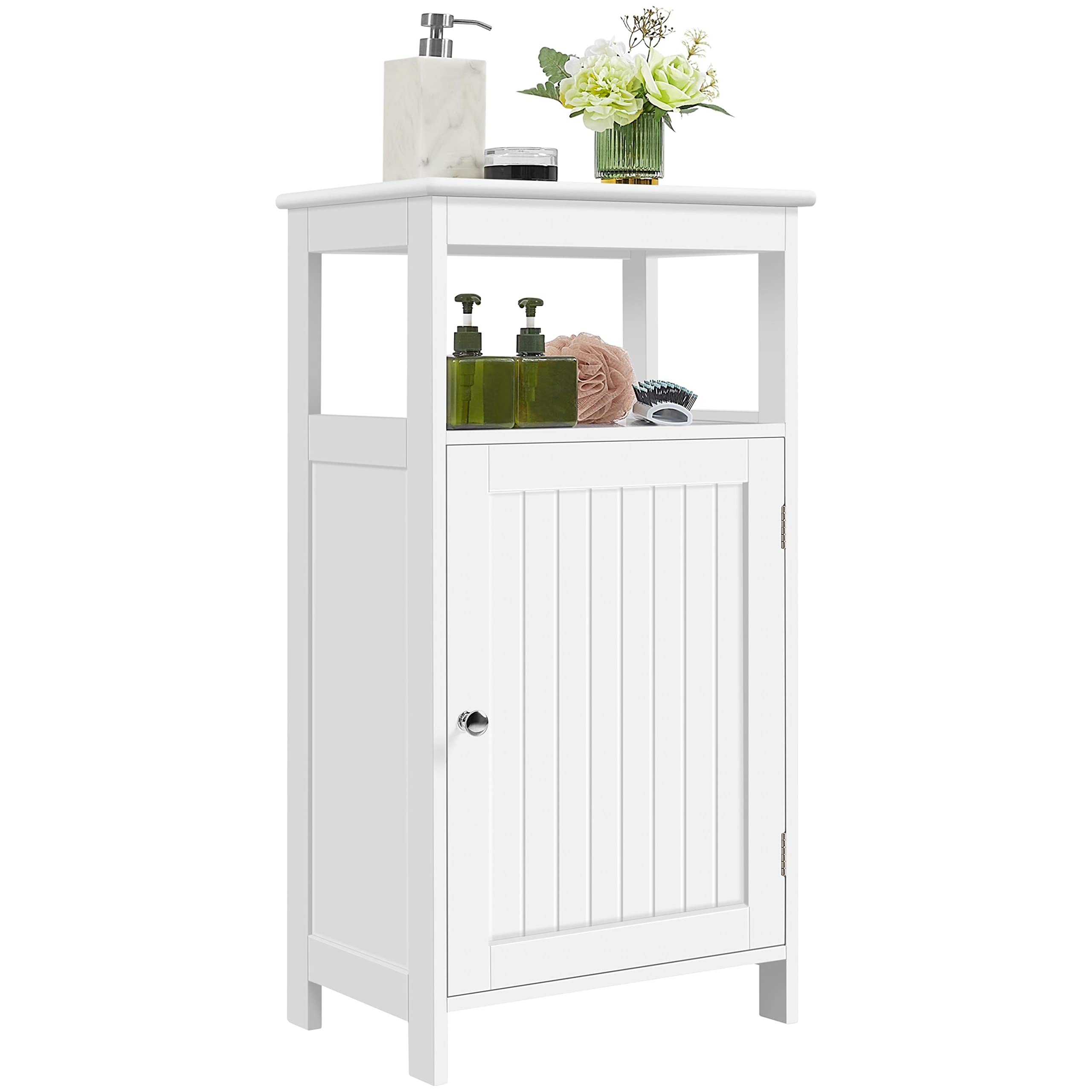 Topeakmart 4-Tier Bathroom Storage Cabinet - White Free Standing Organizer with Adjustable Shelves, Single Door Design for Small Spaces (18