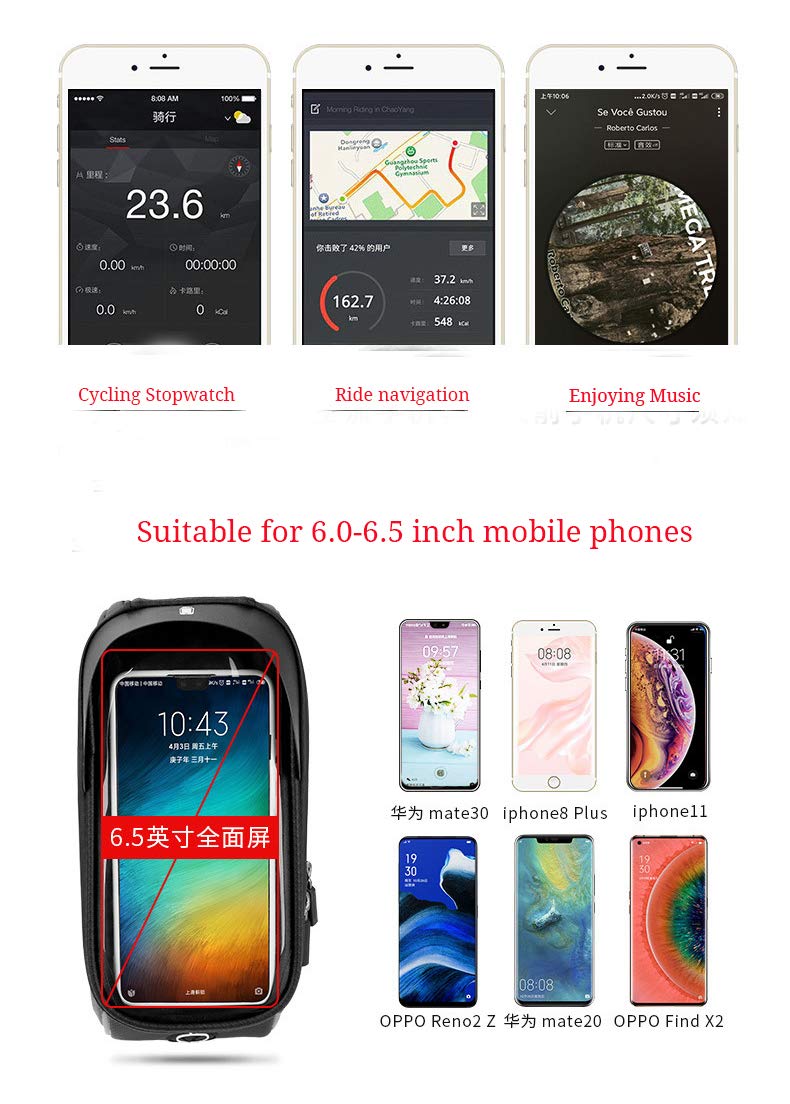Waterproof Bike Phone Mount Bag - Top Tube Bicycle Frame Pouch for iPhone 7/8 Plus/XS Max (Up to 6.5