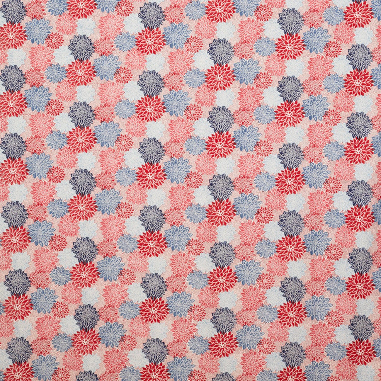 Premium Dahlia Block Printed Cotton Fabric - Crimson & Indigo Handmade Textile for Home Decor, Quilting, and DIY Crafts