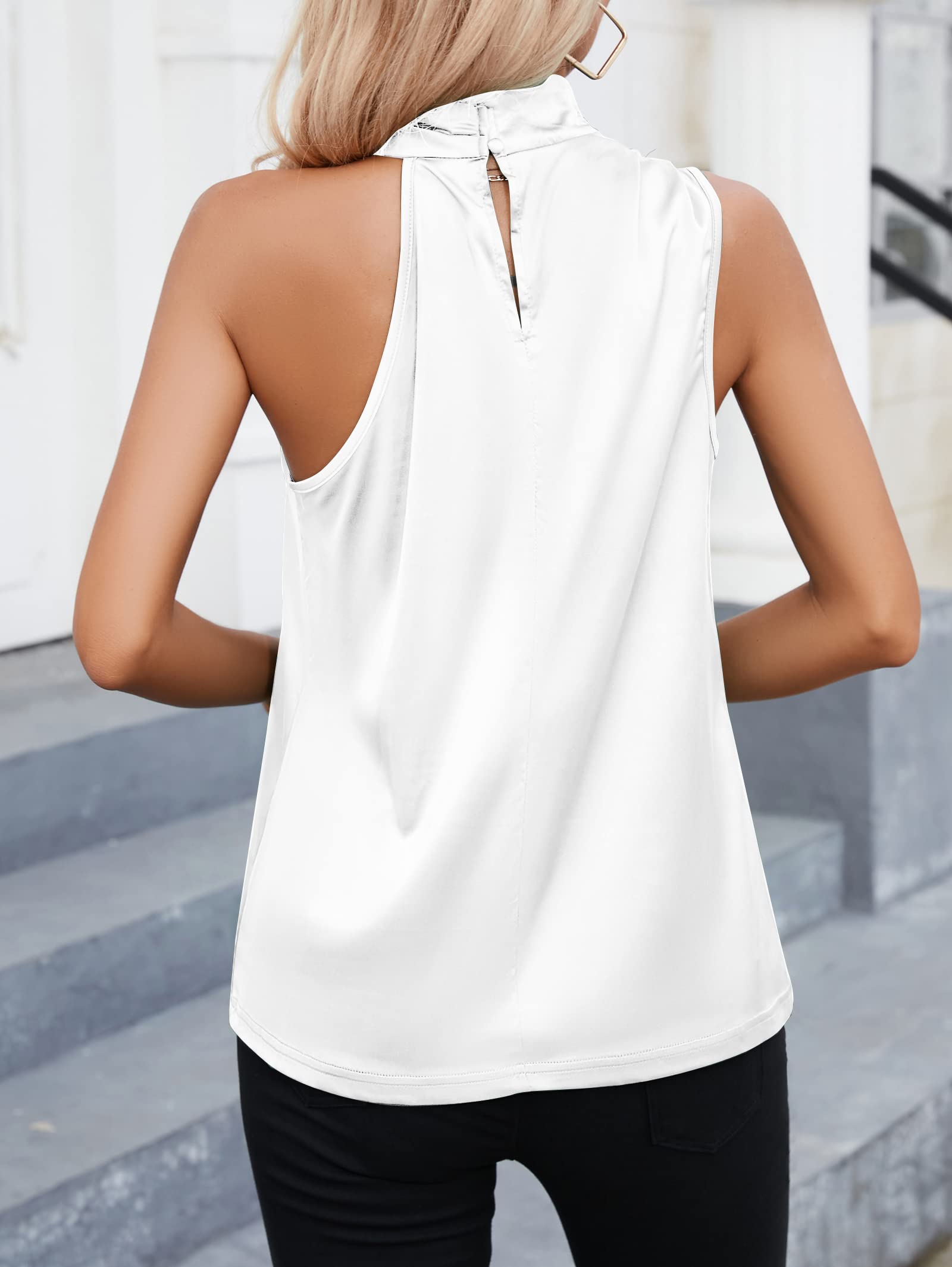 Famulily Women's High Mock Neck Satin Tank Top - Sexy Sleeveless Silky Cami Blouse with Button Keyhole Back for Casual Summer Outfits | Perfect for Date Night, Beach Cover-Up & Office Wear