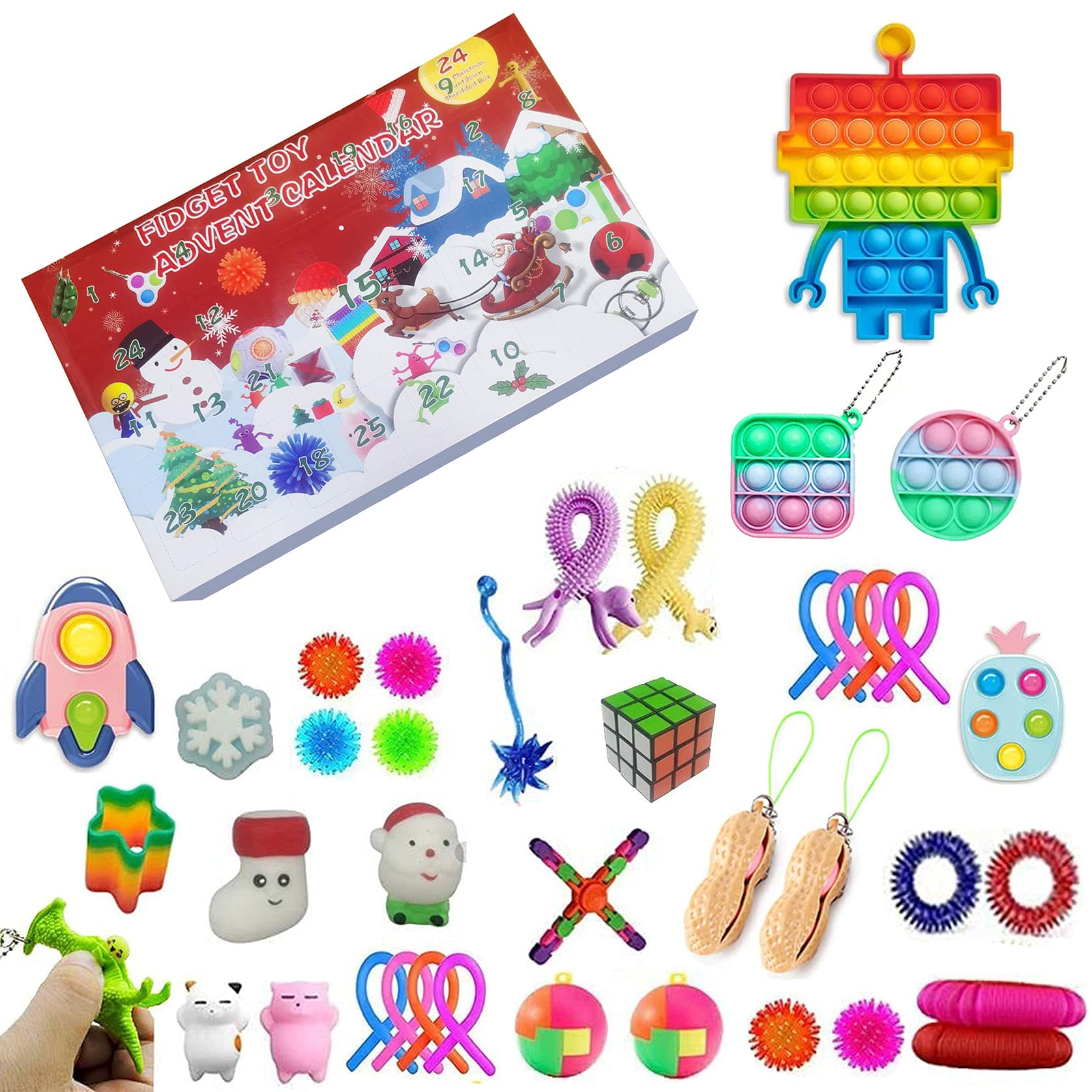 Vkasd 2021 Fidget Advent Calendar Toy Set - 25Pcs Sensory Stress Relief Toys for Kids & Adults | Christmas Countdown Calendar for Anxiety Relief | Perfect for Classroom, Office & Home Relaxation