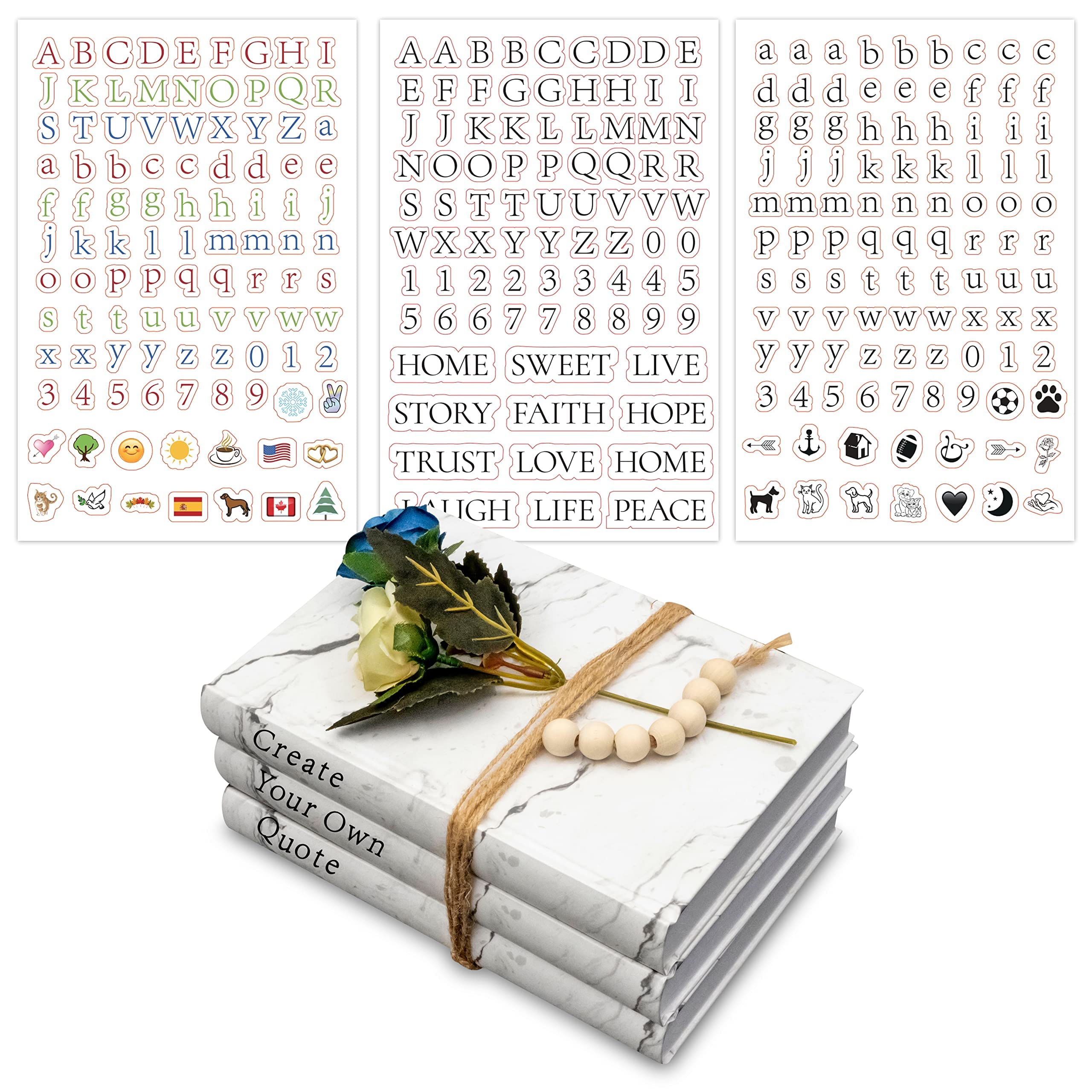 3-Piece Farmhouse Decorative Book Set for Coffee Table & Shelves - Faux Books with Blue Flower, Twine, Beads & 3 Sticker Sheets for Custom Quotes | Rustic Home Decor, Bookshelf Styling, Gift Idea