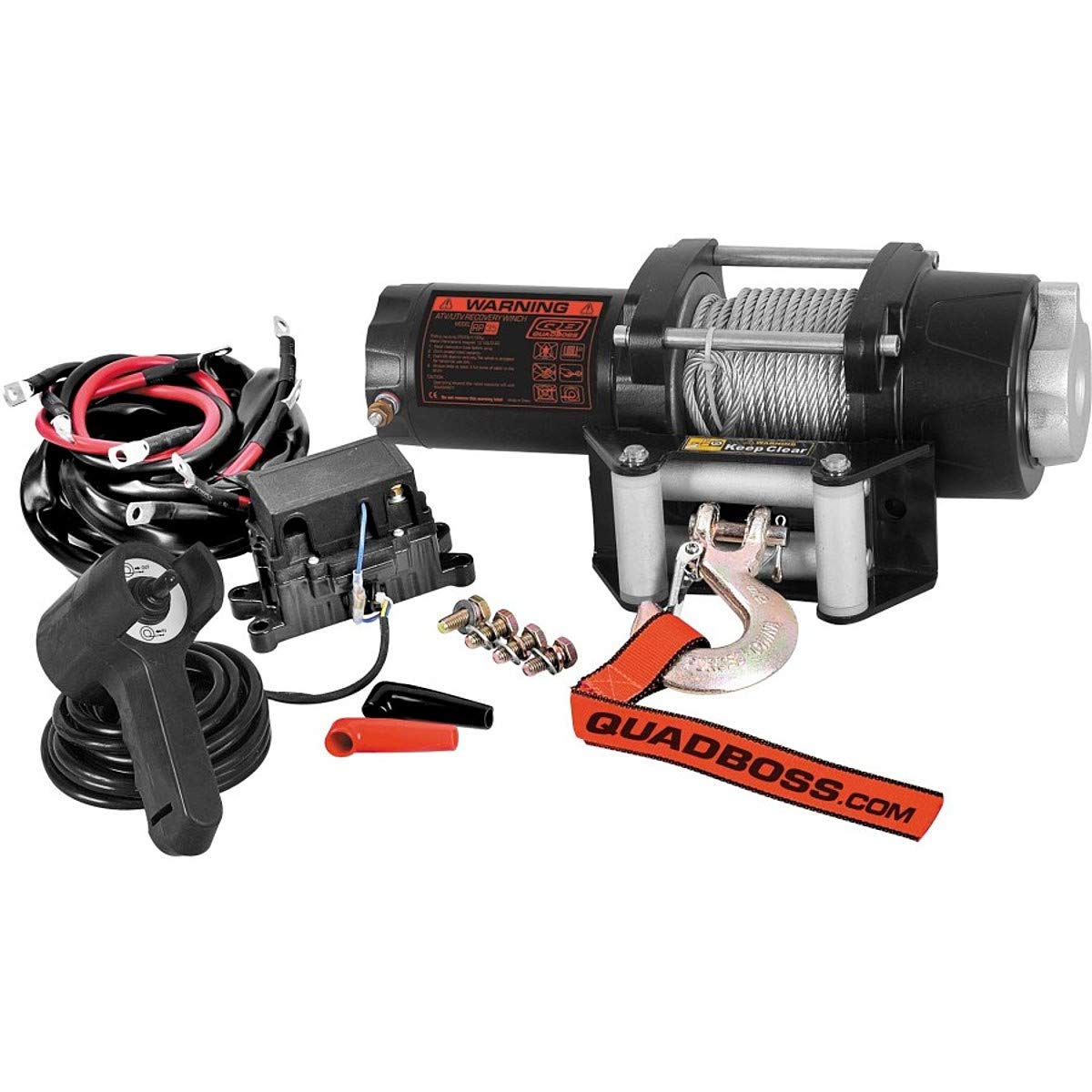 Quadboss 3500lb Winch with Wire Cable - Heavy Duty Off-Road Recovery Winch for Trucks, Jeeps & ATVs - Perfect for Mud, Snow & Rocky Terrain Recovery