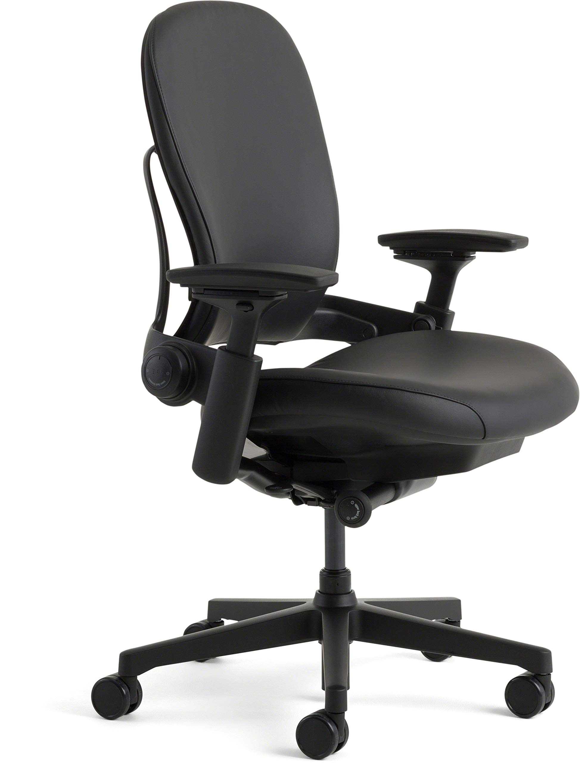 Steelcase Leap 46216179S Ergonomic Office Chair - Black Leather Executive Desk Chair with Lumbar Support for Home & Business Use