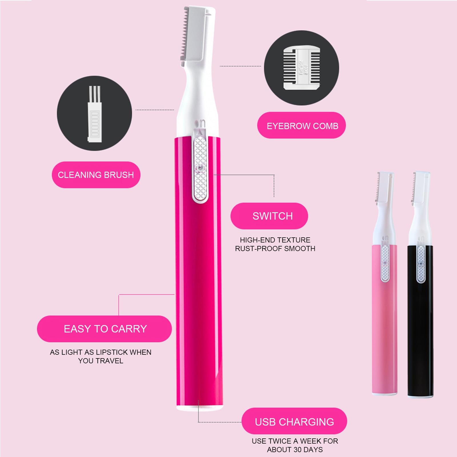 Painless Electric Eyebrow Trimmer & Facial Hair Remover - Rechargeable Women's Face Shaver for Precise Hair Removal - Perfect for Eyebrow Shaping & Smooth Skin Care