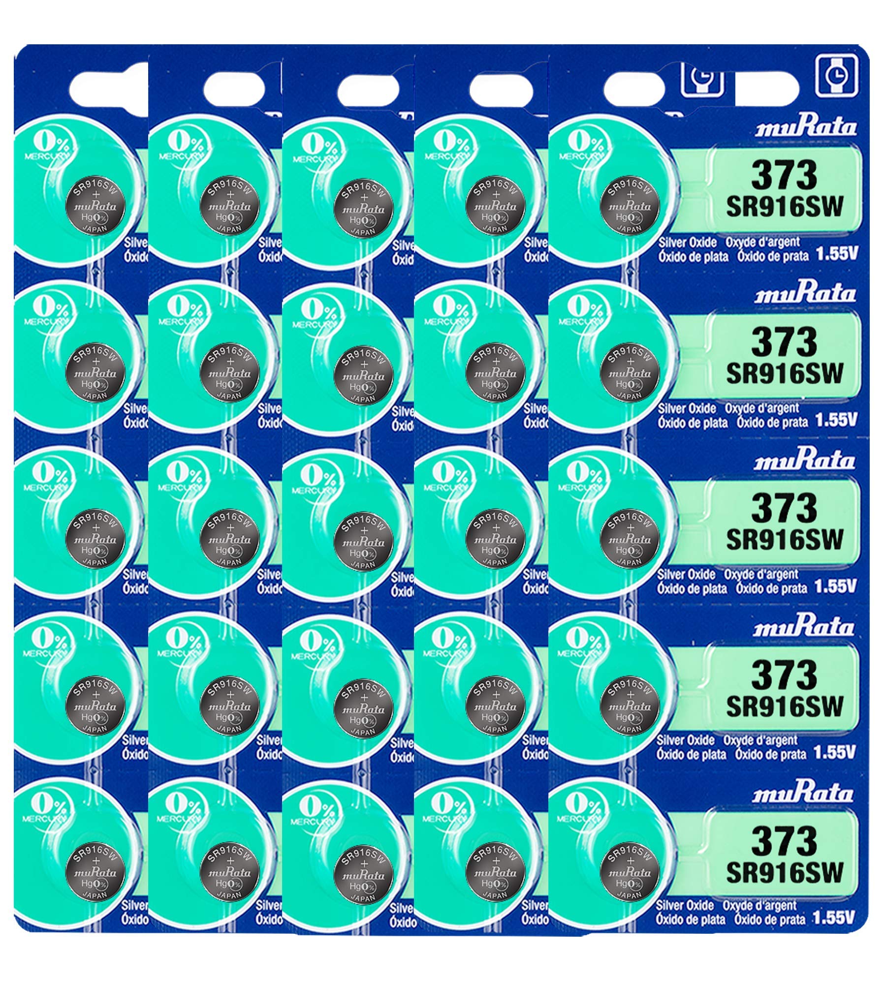 Murata 373 Battery SR916SW 1.55V Silver Oxide Watch Button Cell - 25 Pack | Replacement for Watches, Calculators & Small Electronics | Long-Lasting Power for Precision Devices