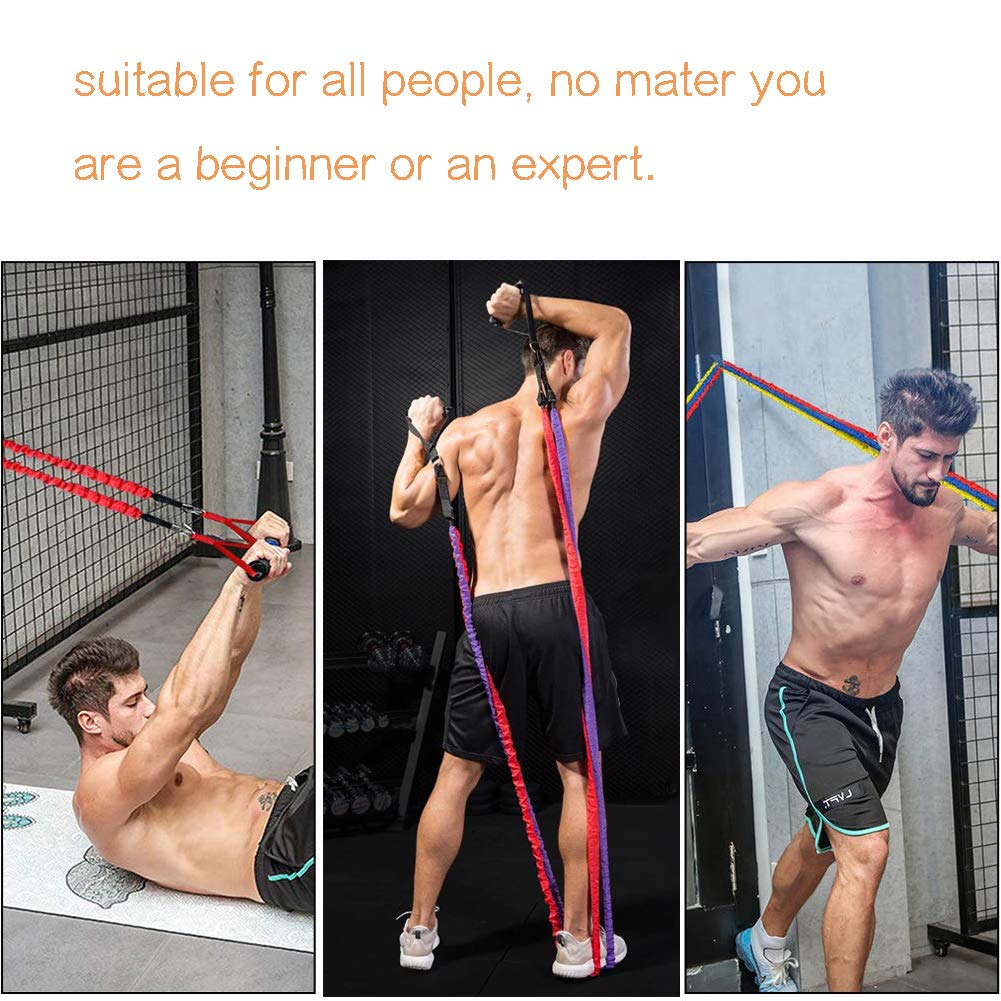 Premium 15-Piece Resistance Bands Set with Door Anchor & Ankle Strap - 20lbs to 40lbs Heavy Duty Exercise Tubes with Anti-Snap Nylon Sleeves for Home Gym, Strength Training & Physical Therapy