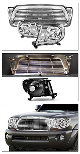 Chrome Clear Crystal Headlights & Signal Lamps with ABS Housing - Compatible with 2005-2011 Toyota Tacoma | Front Hood Bumper Grill Guard | Enhanced Visibility & Style for Off-Roading & Night Driving