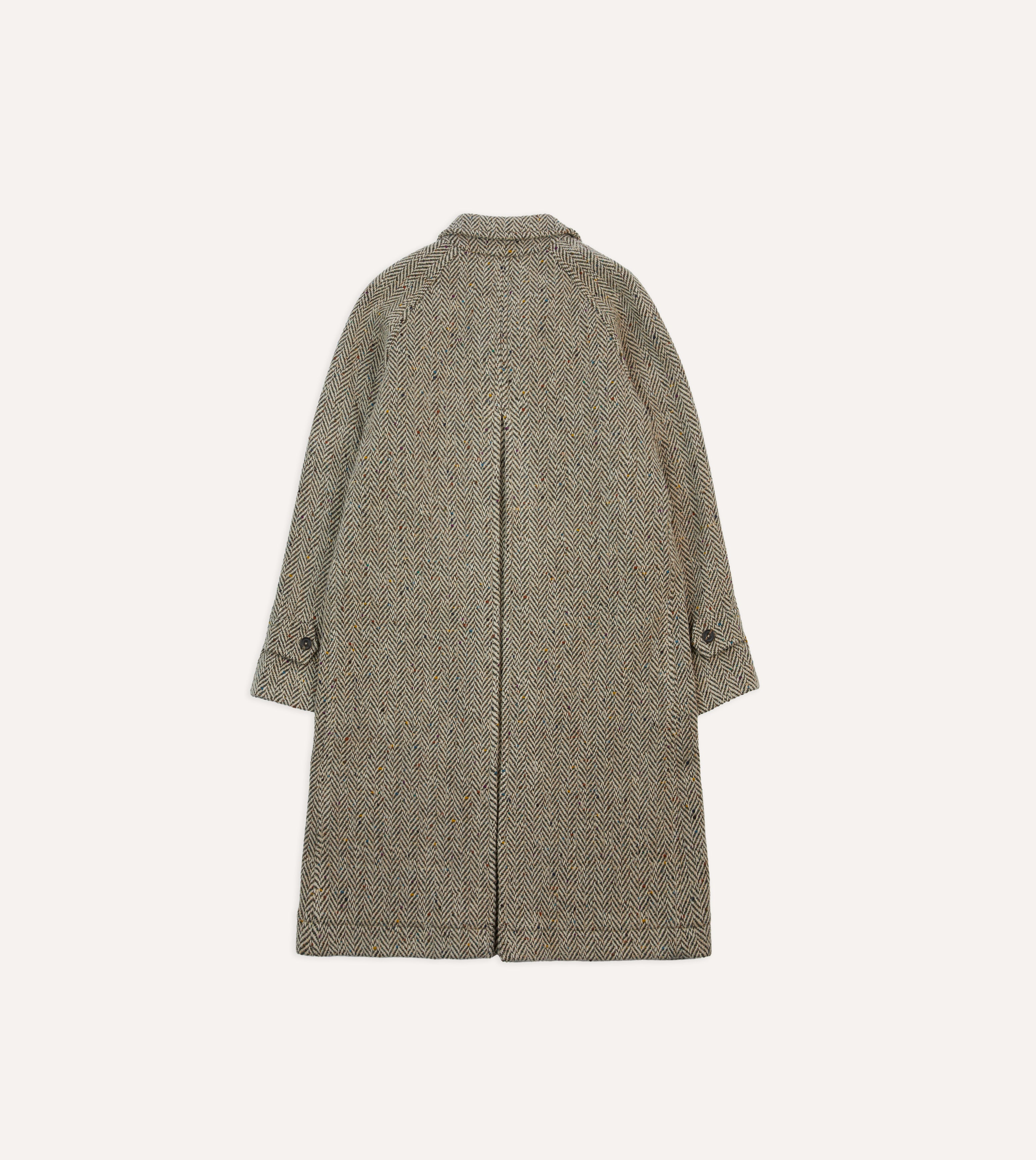 Taupe Herringbone Flecked Wool Raglan Coat for Women - Warm Winter Overcoat with Stylish Flecked Design, Perfect for Office, Dating and Outdoor Activities