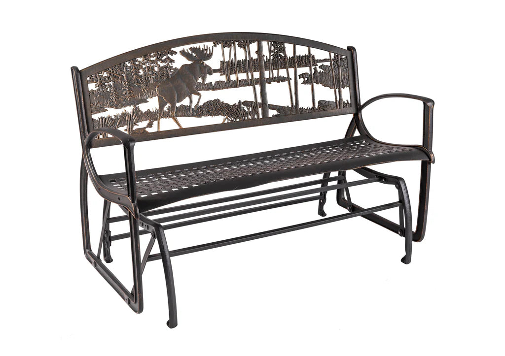 Premium Outdoor Moose and Bear Glider Bench - Durable Wooden Porch Swing for Garden, Patio, and Backyard Relaxation