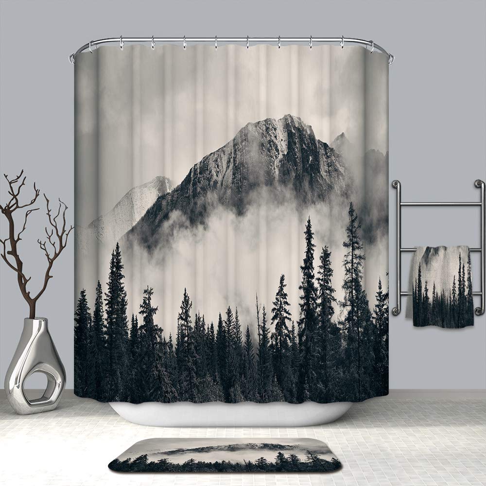 USA National Park Waterproof Shower Curtain - Smoky Mountain Cliff Scenic Design, 60 x 72 Inch with 12 Hooks, Modern Watercolor Bathroom Decor for Outdoor & Nature Lovers - Perfect for Rustic, Cabin, or Adventure-Themed Bathrooms