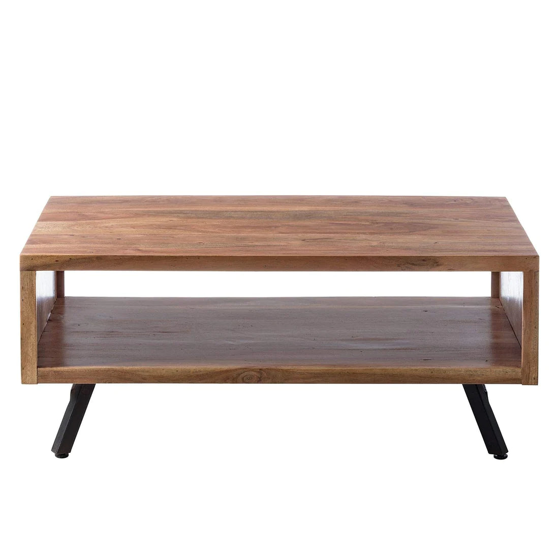 Gfine Solid Acacia Wood & Iron Coffee Table 86x45x45cm - Modern Living Room Furniture for Home & Office Decor