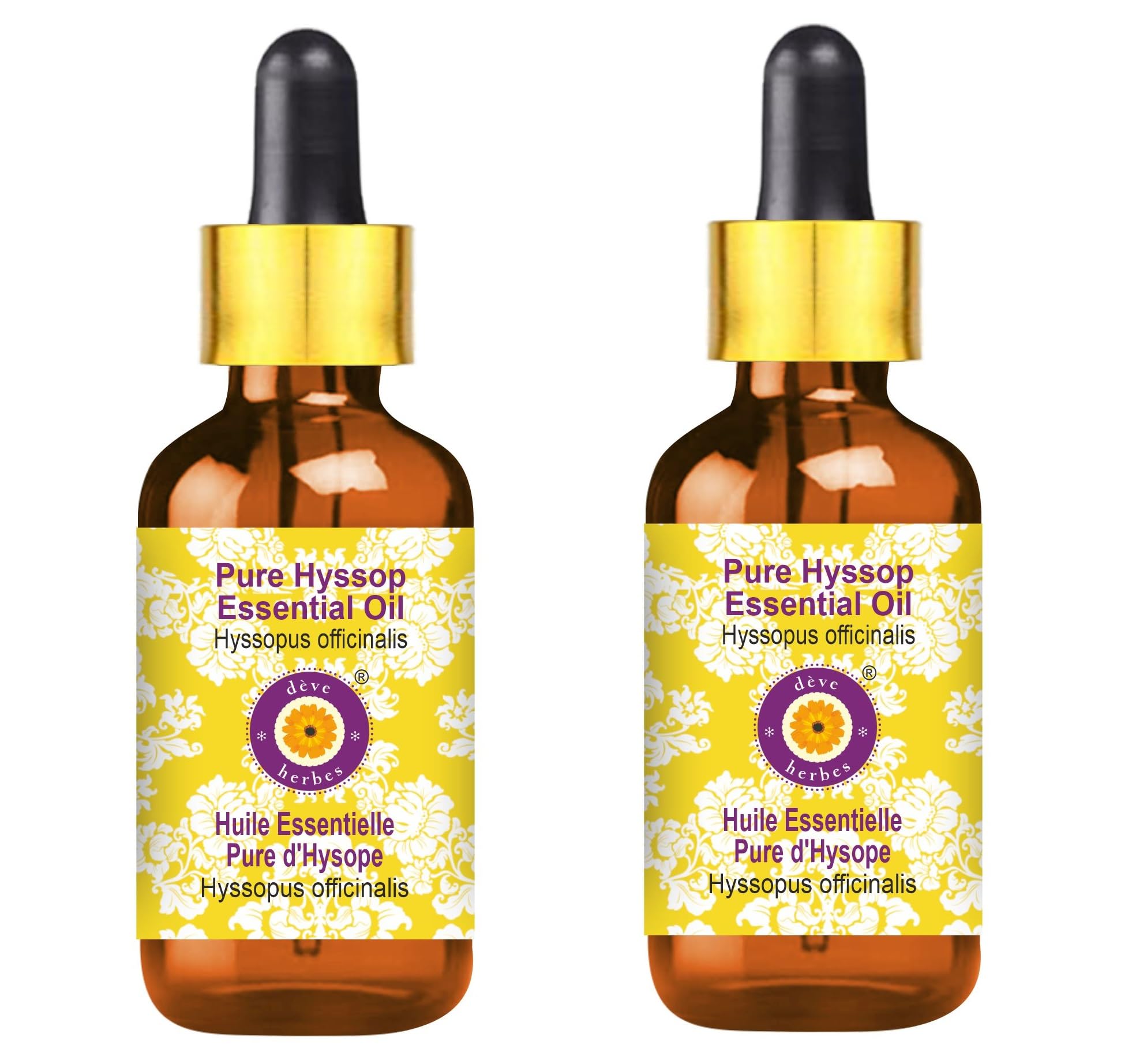 Pure Hyssop Essential Oil (Hyssopus officinalis) - 100% Natural, Steam Distilled with Glass Dropper - 2 Pack (100ml x 2, 6.76 oz) for Aromatherapy, Relaxation & Skin Care