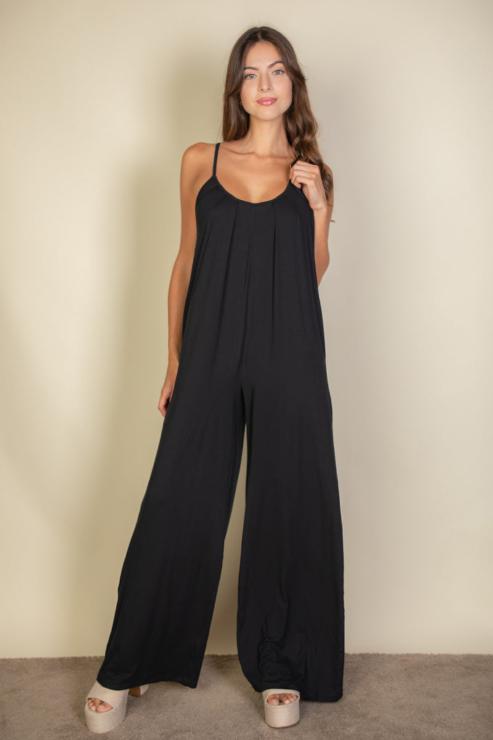 CAPELLA Women's Solid Color Spaghetti Strap Wide Leg Jumpsuit - Summer Casual Romper for Beach, Vacation & Date Night Outfits