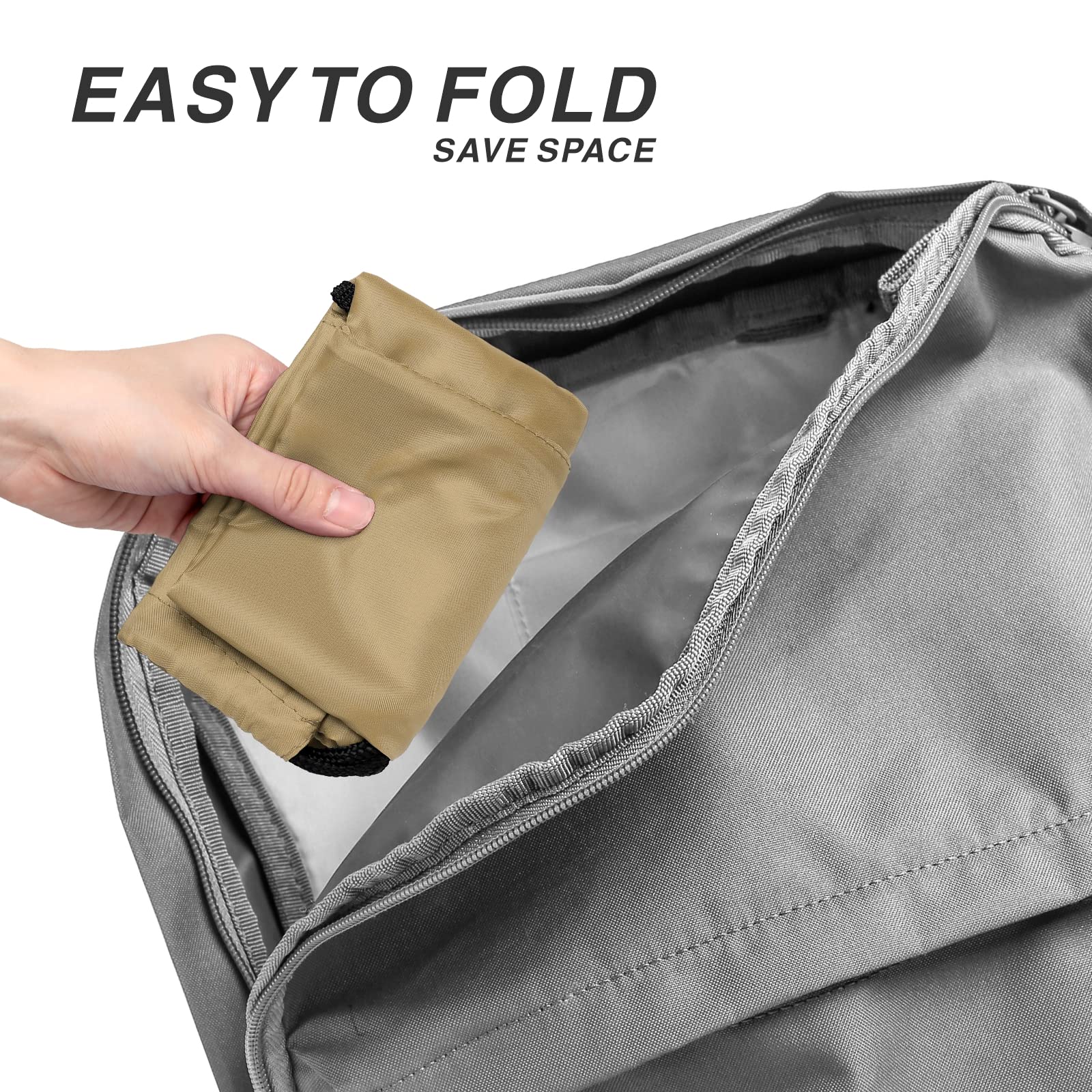 Lightweight 210D Nylon Drawstring Backpack with Zipper Side Pocket - Foldable Sports Gym Tote Bag for Men & Women (Khaki) - Perfect for Workouts, Travel, School & Outdoor Activities