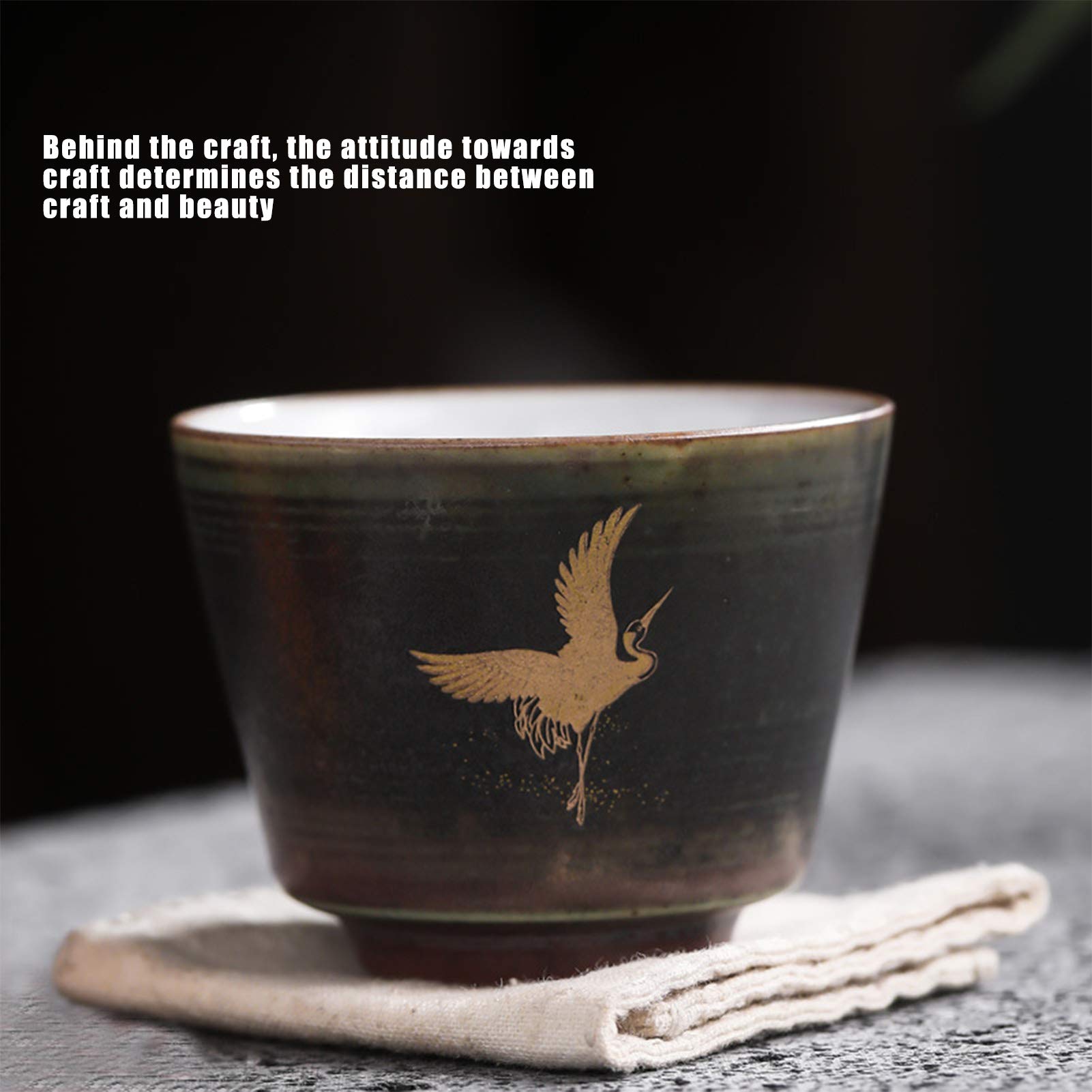 Vintage Japanese Style Ceramic Tea Cup Set - 4pcs Handcrafted Kiln Baked Kung Fu Teaware for Coffee, Tea, Cappuccino, Latte & Americano - Four Seasons Changle Collection - Perfect for Home, Office & Tea Ceremonies