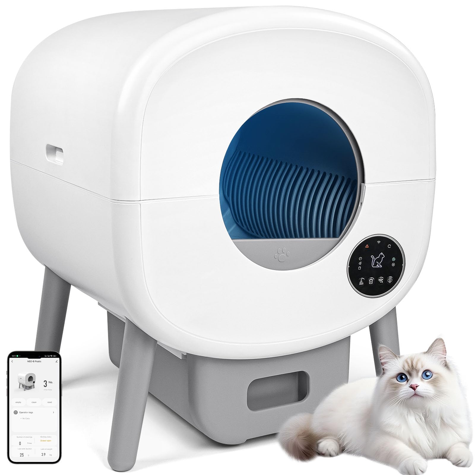 Self Cleaning Cat Litter Box - 95L Automatic Litter Box for Multiple Cats with APP Control & Odor-Free Waste Disposal (Includes Trash Bags) - Perfect for Busy Pet Owners & Multi-Cat Households