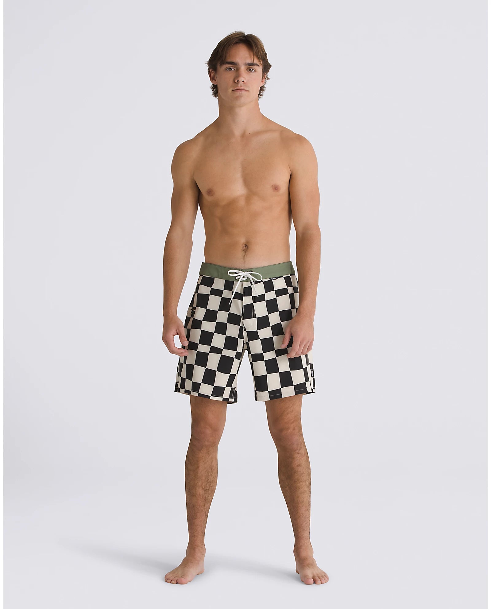 VANS MTE The Daily Check Boardshort Oatmeal/Black - Men's Quick-Dry Swim Trunks for Beach, Surfing & Summer Outdoor Activities