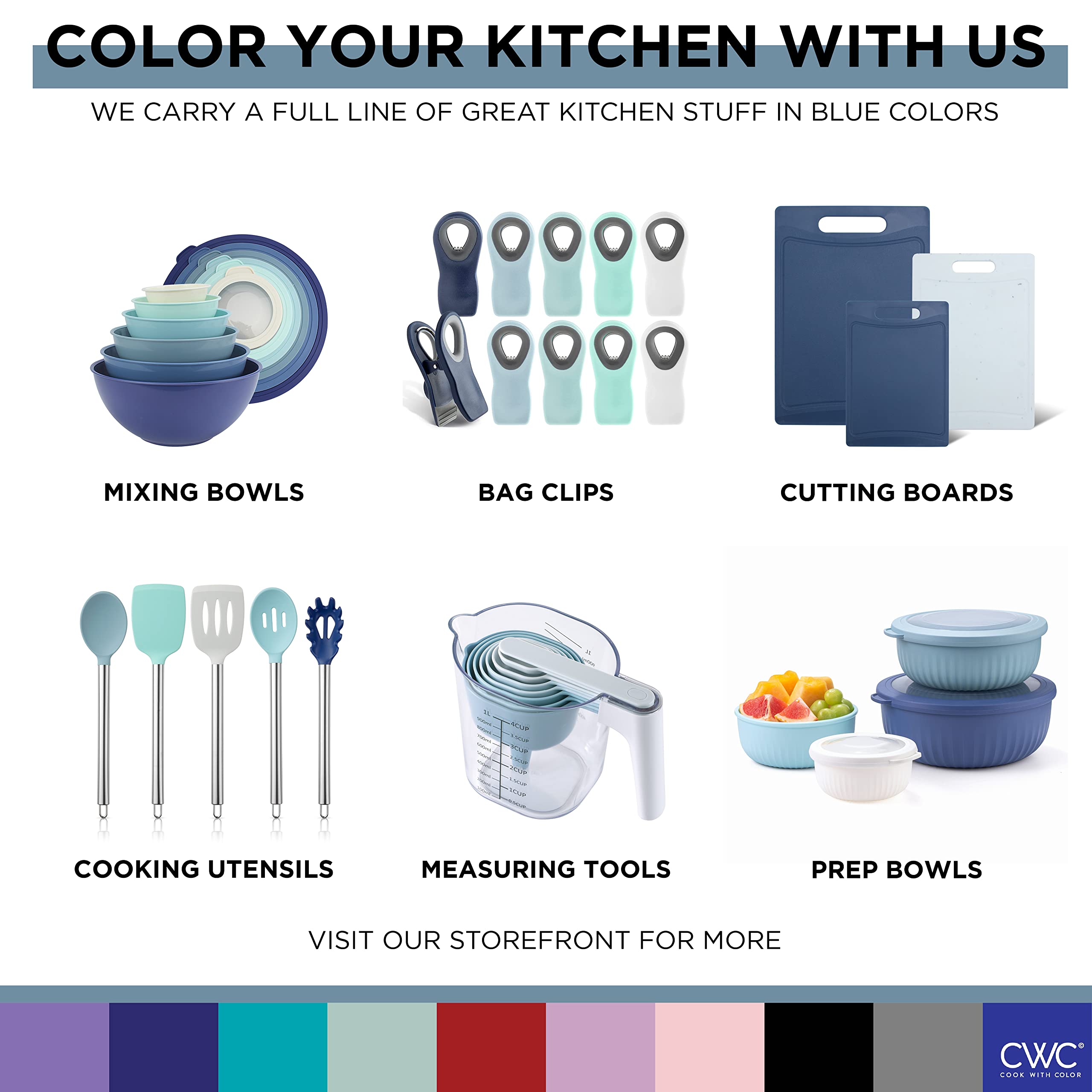 COOK WITH COLOR Heavy Duty Food Clips - 4 Pack Large Wide Bag Clips for Airtight Food Storage | Chip Clips for Chips, Snacks & Bulk Foods | Kitchen & Pantry Organization Essentials (Blue)