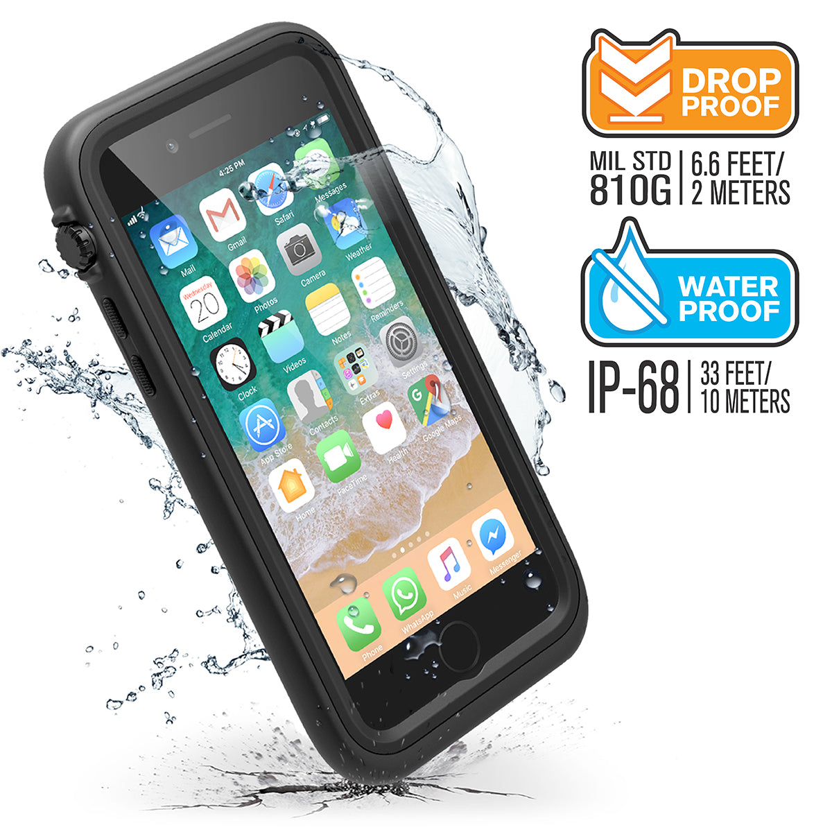Waterproof Case for iPhone 8 Plus/7 Plus - Shockproof & Dustproof Protection for Swimming, Beach, Outdoor Activities