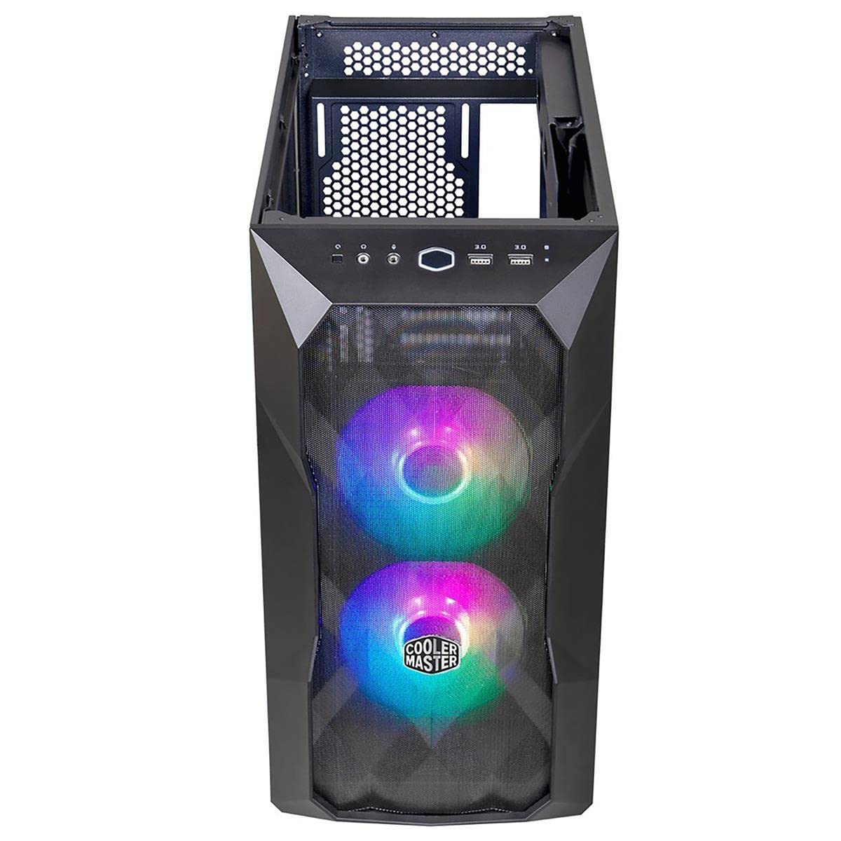 Cooler Master TD300 Mesh Micro-ATX PC Case - Polygonal Mesh Front Panel, Removable Top, ARGB/PWM Hub, Tempered Glass, Dual Sickleflow PWM ARGB Fans - Perfect for Gaming Rigs & High-Airflow PC Builds