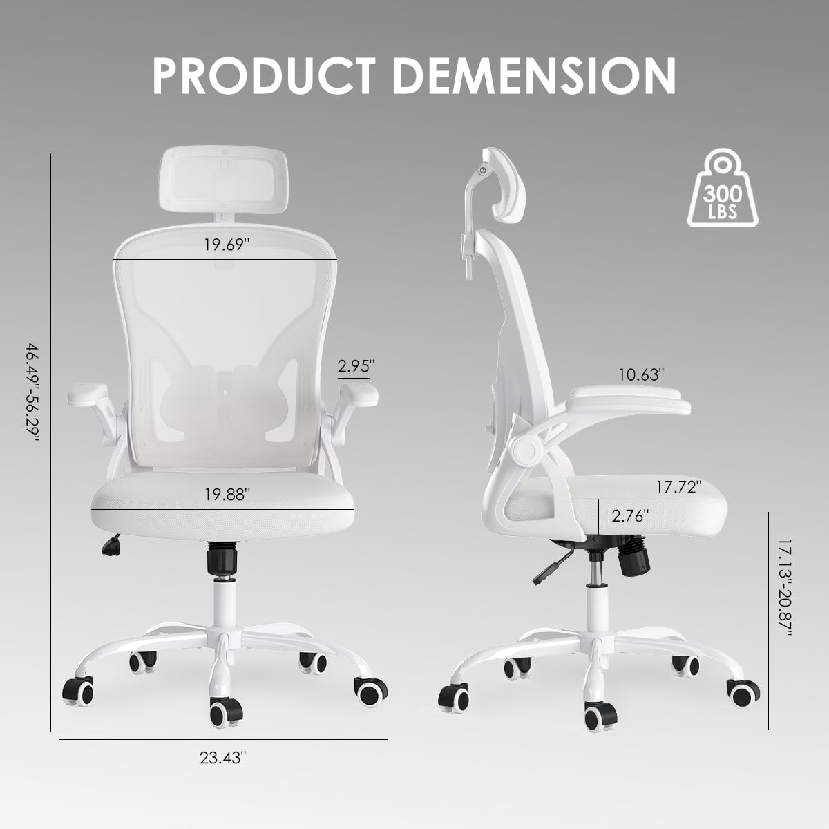 Farini Ergonomic Office Chair with Headrest - High Back Computer Desk Chair with Adjustable Lumbar Support & Flip-Up Armrests for Home Office, Study Room - All-White | Perfect for Long Work Hours, Gaming & Remote Work