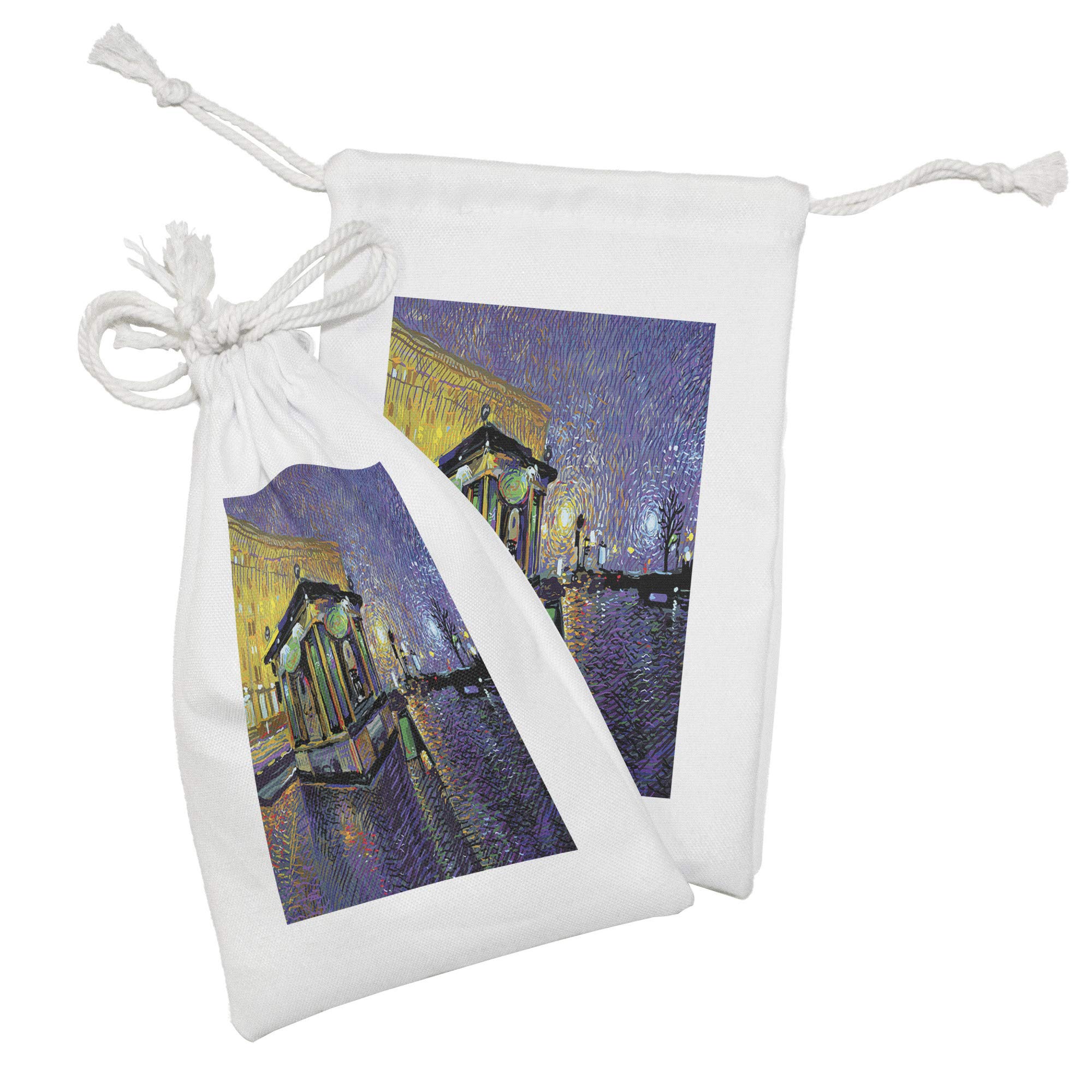 Ambesonne Impressionist Fabric Pouch Set of 2 - Kyiv City Night Art Drawstring Bags (9