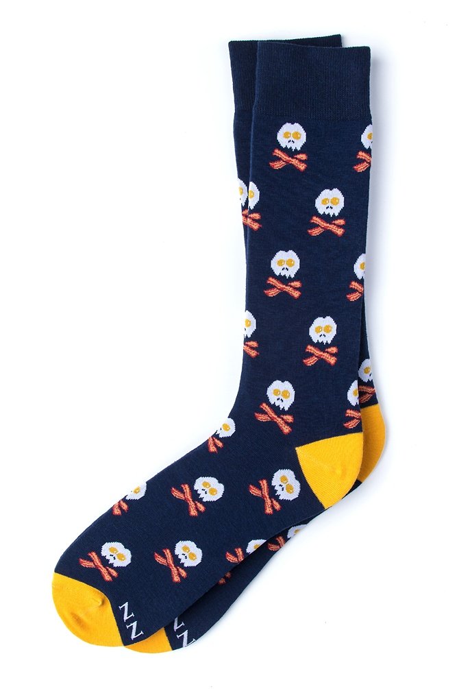 Bacon & Eggs Skull Bones Novelty Crew Socks for Men - Soft Carded Cotton Food-Themed Socks (1 Pair) - Perfect for Breakfast Lovers, Hipster Gifts & Funny Sock Collections