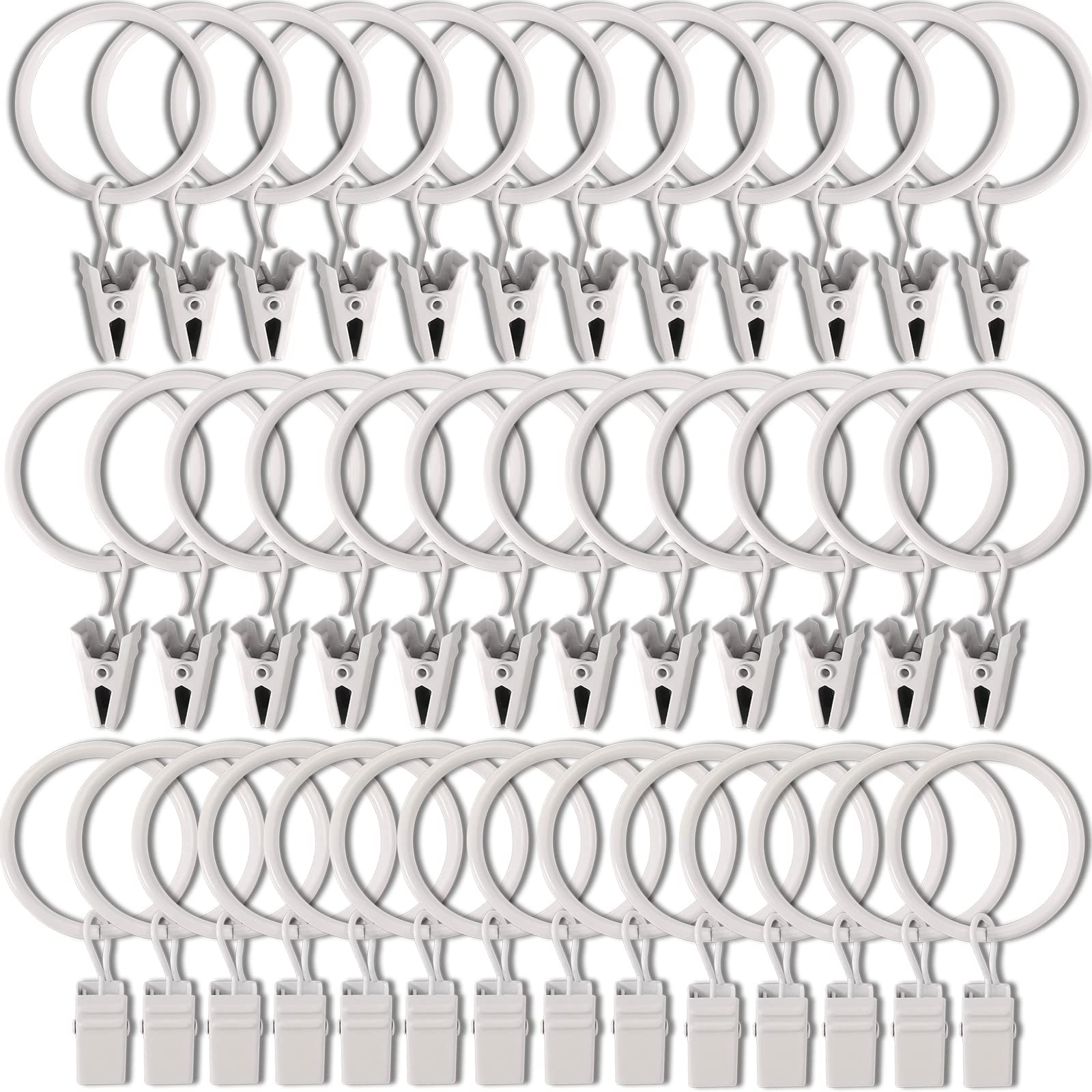 40 Pack White Curtain Rings with Clips - 1.26 Inch Inner Diameter Drapery Hooks for Hanging Drapes, Bows & Hats - Fits Up to 1 Inch Curtain Rods - Perfect for Living Room, Bedroom & Window Decor