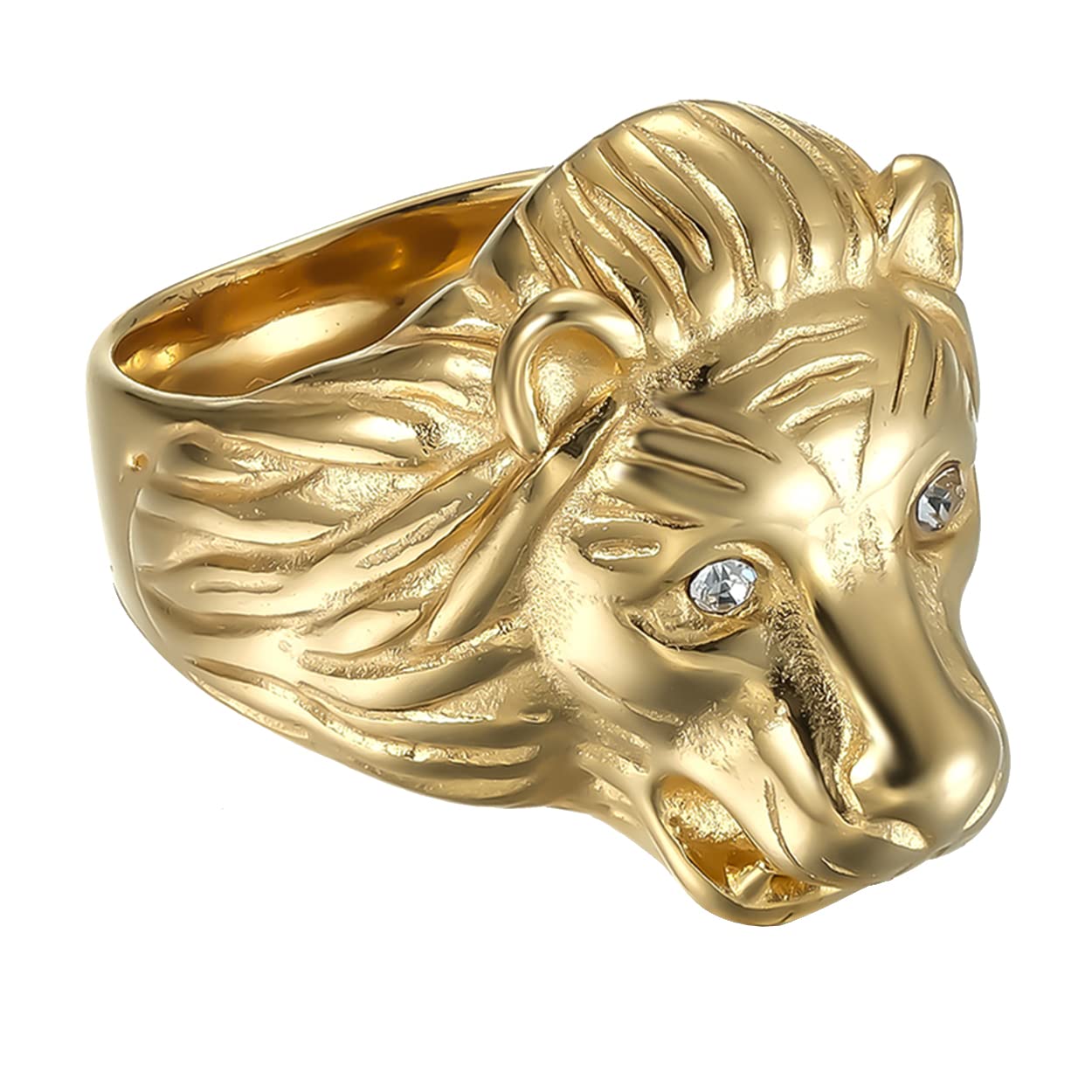 LENDPLEX Plated Yellow Gold Big Signet Ring - Beast King Ring for Men, Large Gold Signet Ring, Unique Mens Jewelry Gift, Father's Day Present for Him - Perfect for Weddings, Parties, and Special Occasions