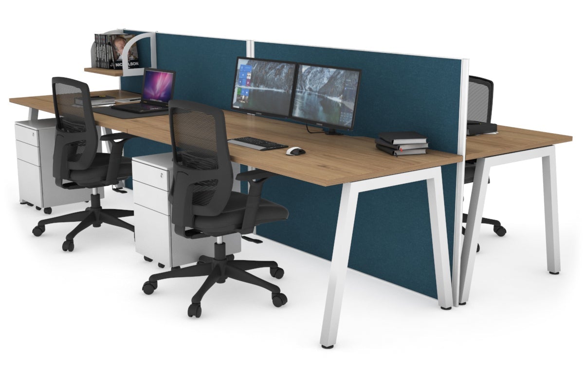 Horizon Quadro 4-Person Office Workstation Bench with A-Legs | 1400L x 800W Dimensions | Cable Management Scallop | Perfect for Collaborative Workspaces & Open Office Environments