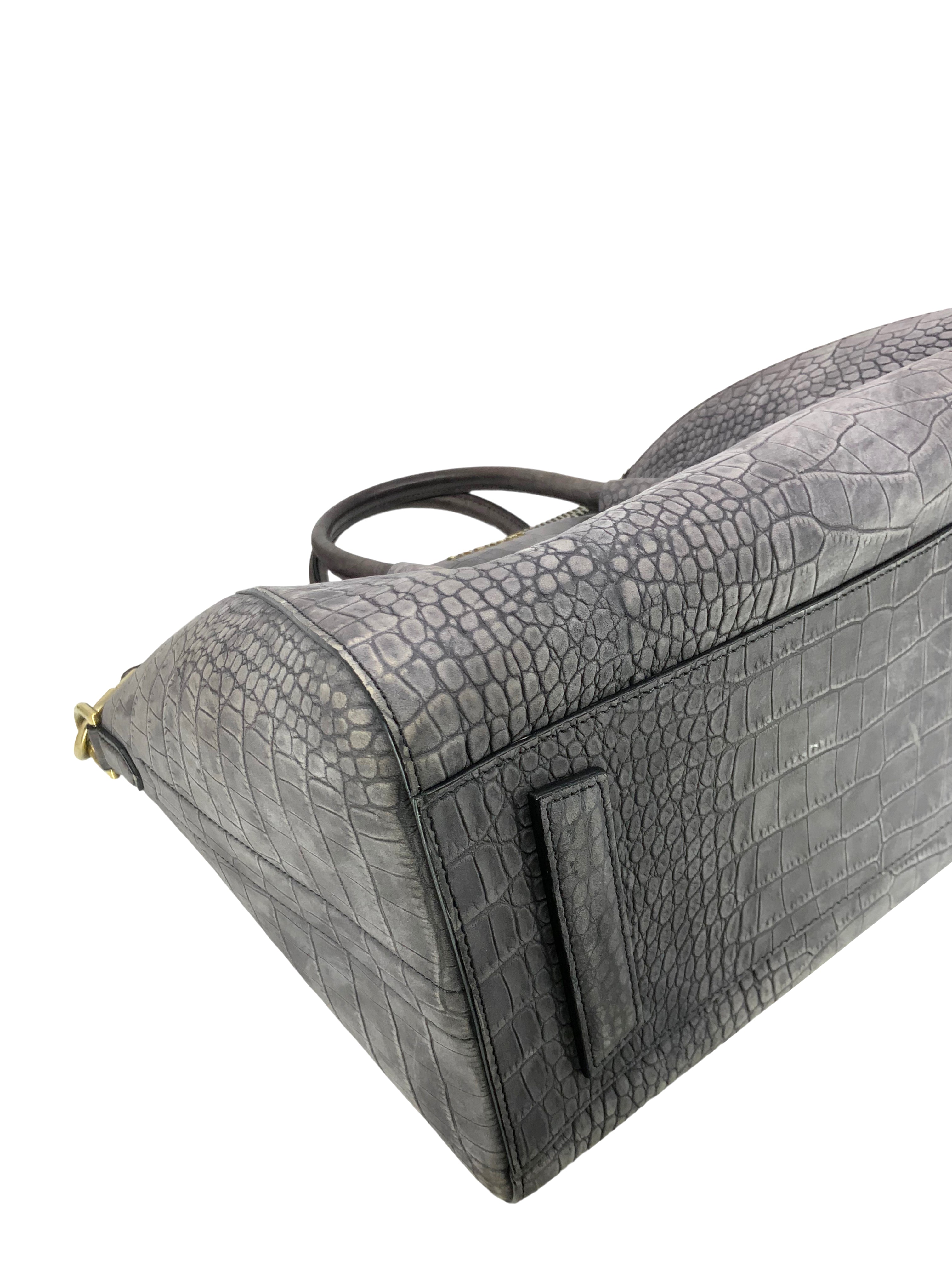 Givenchy Antigona Medium Crocodile Embossed Leather Satchel Handbag for Women - Luxury Designer Tote Purse for Work, Travel & Everyday Use