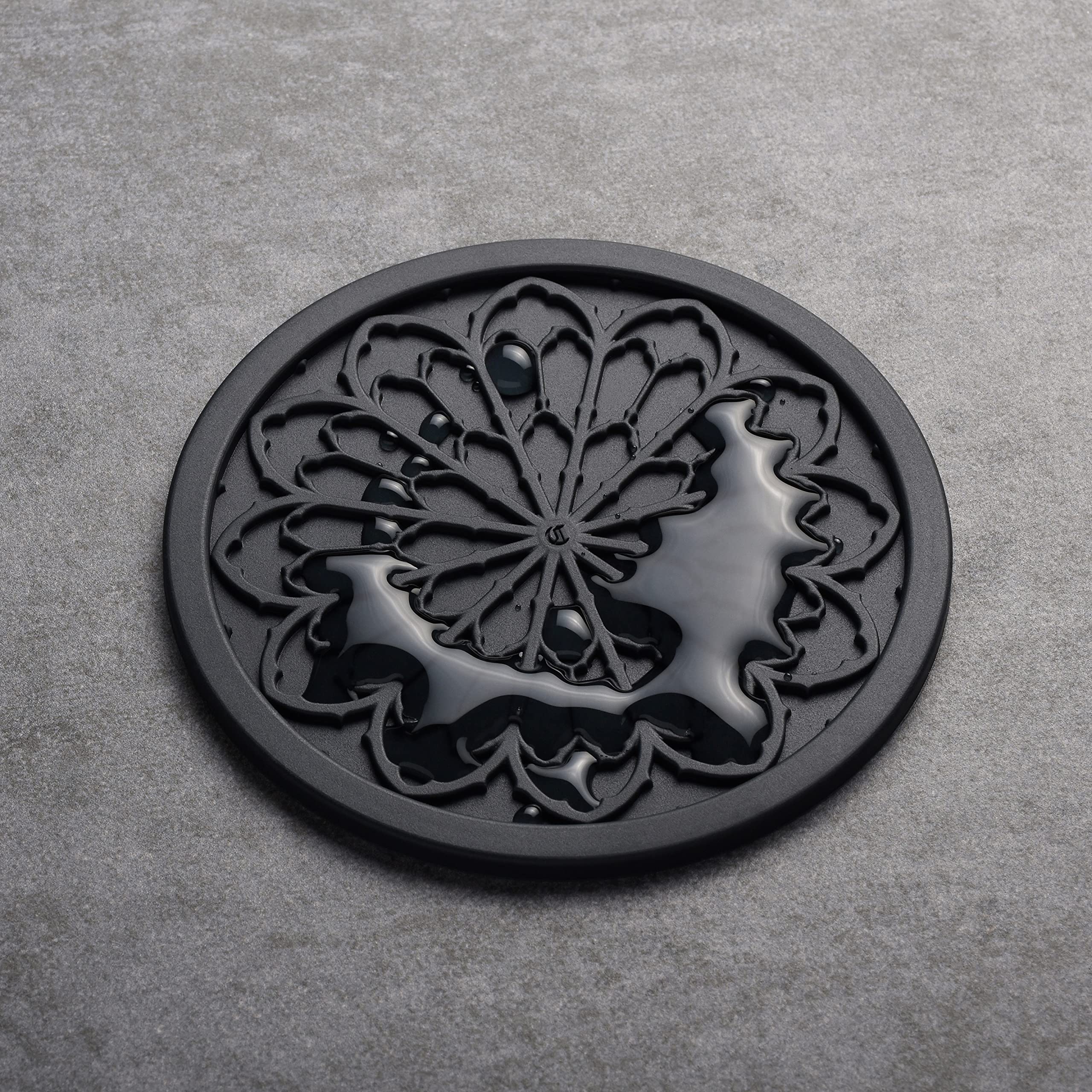 6-Pack Black Silicone Drink Coasters - 4 Inch Non-Slip Cup Coasters for Kitchen, Dining Table & Coffee Bar - Aesthetic Goth Home Decor Accessories by COASTERFIELD - Perfect for Parties, Office & Room Decor