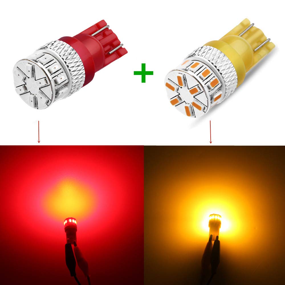 T10 168 194 LED Bulbs Combo - Red & Amber Yellow Interior Dome Lights, Side Marker Lights, Tail Lights (2825 W5W 194NA 175 161) - Perfect for Cars, Trucks, Boats & Motorcycles