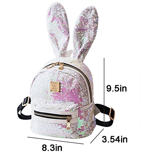 Sparkly Sequins Rabbit Ears Backpack for Women - Cute Casual Rucksack Purse for School, Travel & Cosplay Accessories