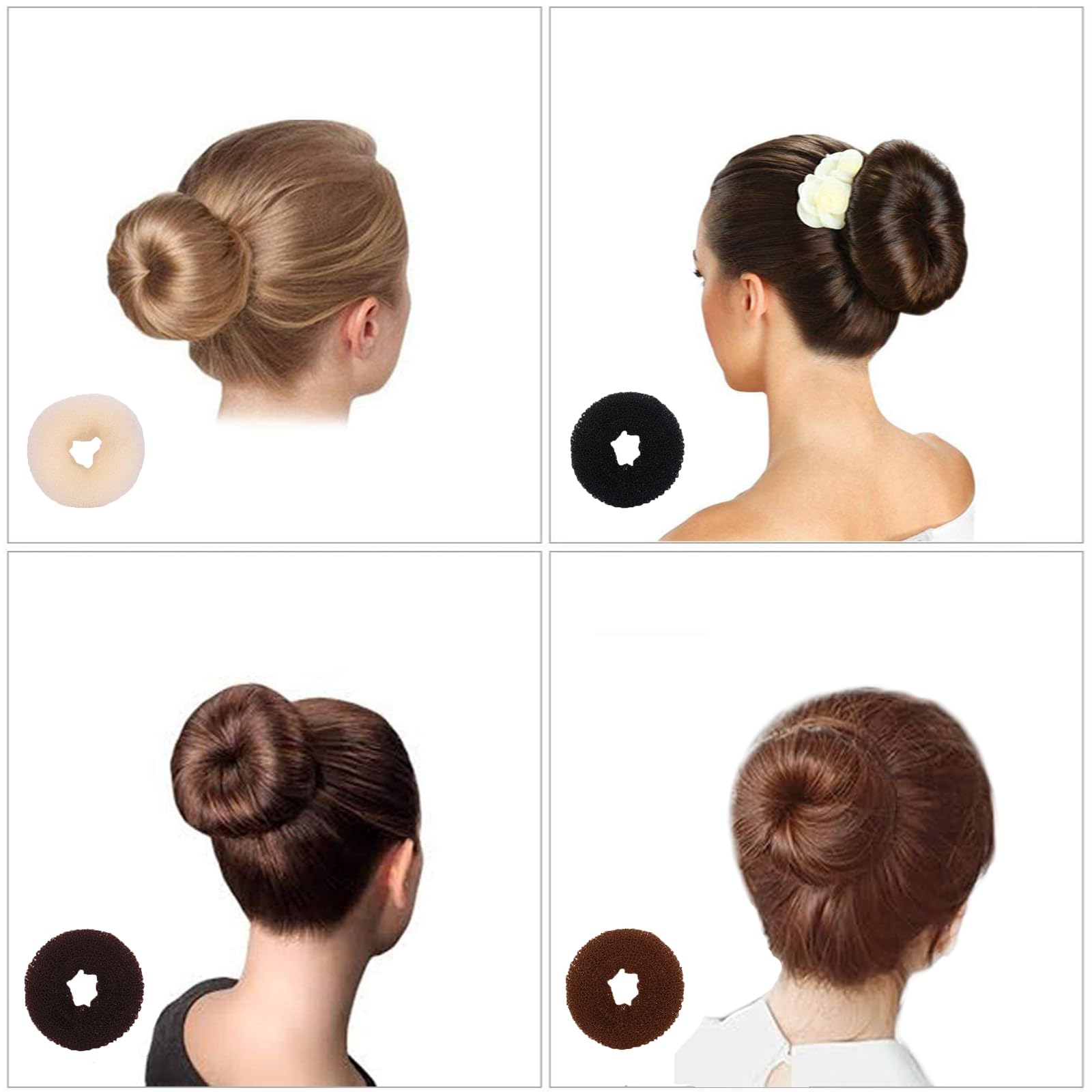 10 Pcs Hair Bun Maker Set - Donut Bun Maker for Women & Kids (5 Medium & 5 Small) with Elastic Hair Ties & Hair Pins - Perfect for Ballet, Dance, Work & Everyday Hairstyles (Black)