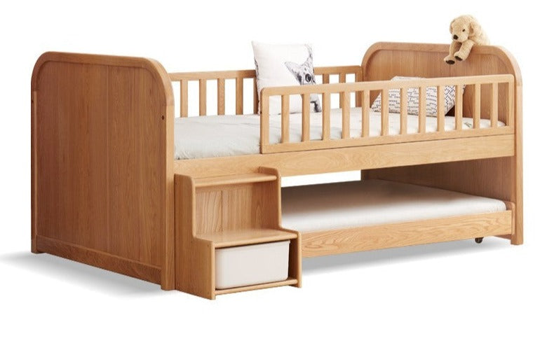 Solid Oak Wood Multi-Function Storage Bed with Wide Underbed Drawers - Perfect for Bedroom Organization & Small Space Living