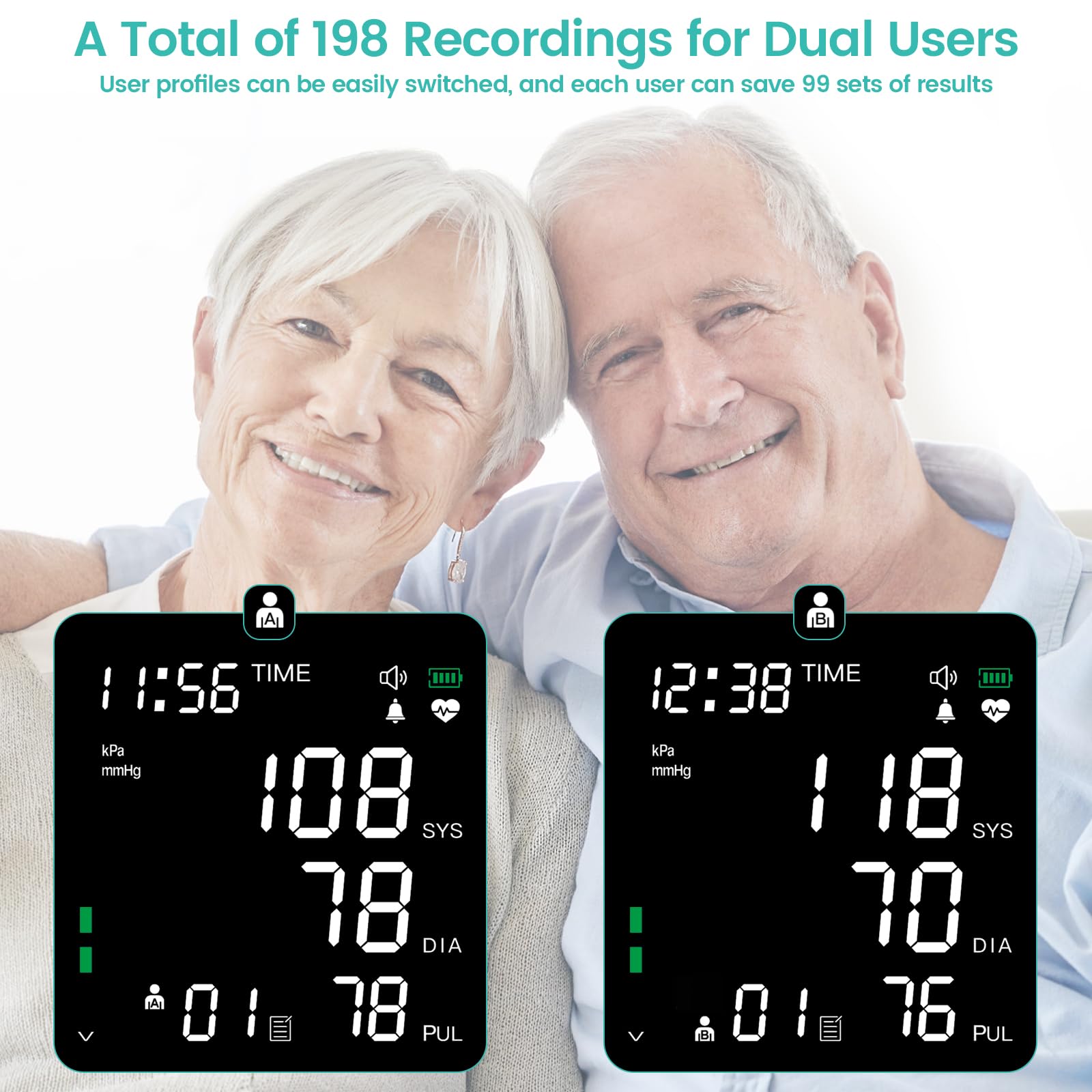 Rechargeable Upper Arm Blood Pressure Monitor with XL Large Cuff, LED Backlit Display, 198 Memory Storage & Voice Function - Portable BP Machine with Carrying Case for Home Use, Travel, and Health Monitoring