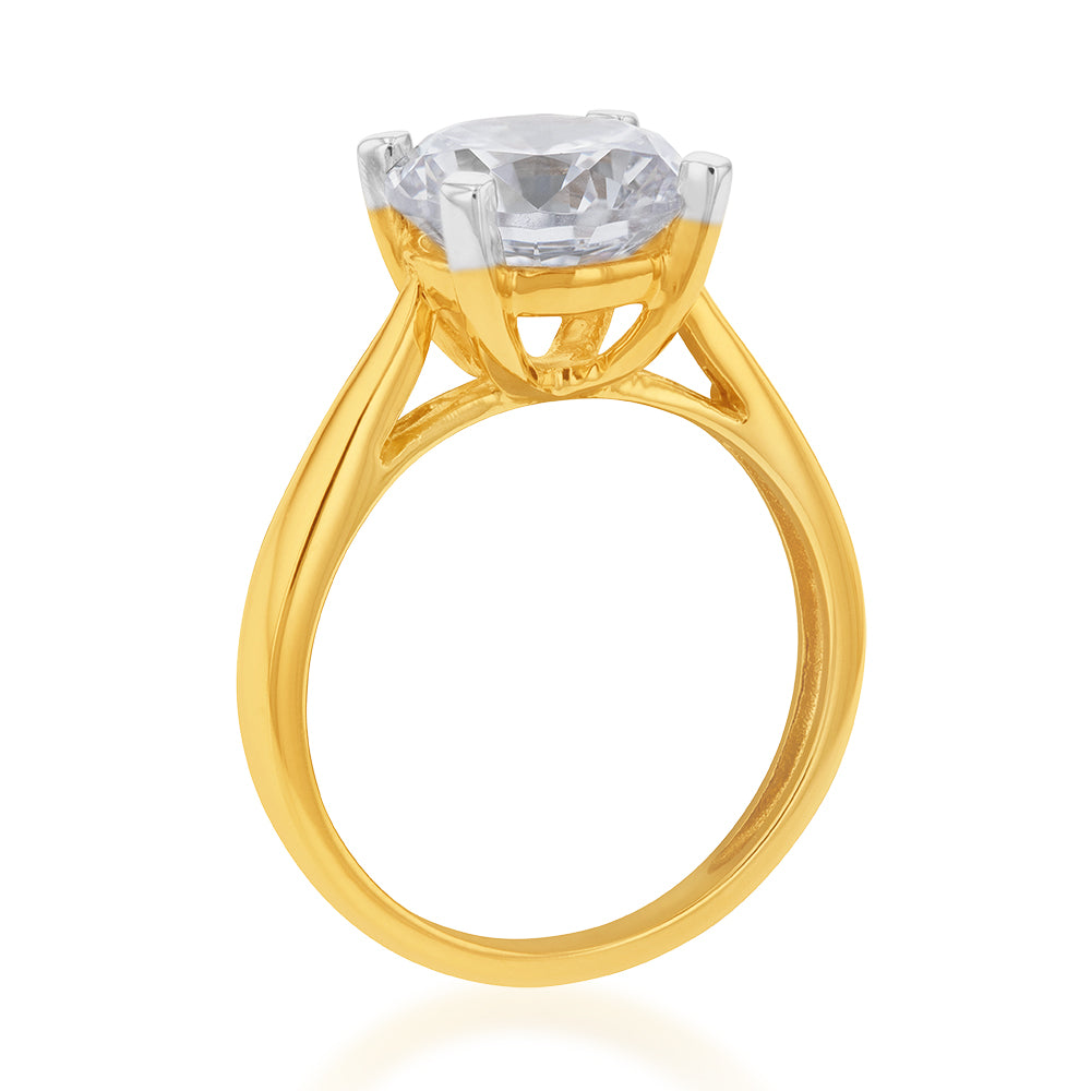 9ct Yellow Gold 3.00ct Diamond Equivalent 9.5mm Cubic Zirconia Solitaire Ring - Elegant Engagement, Wedding & Anniversary Jewelry Gift for Women