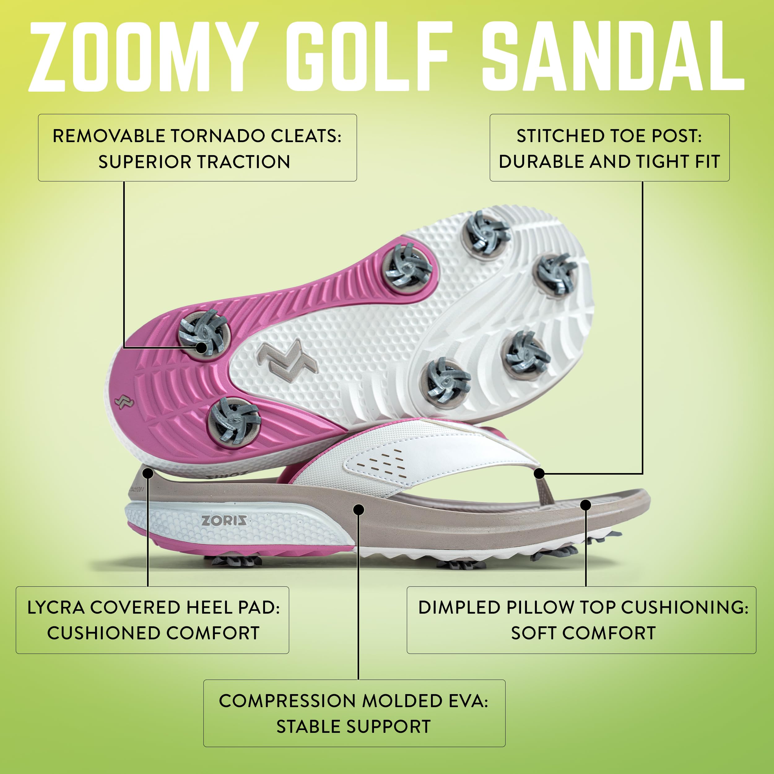 ZORIZ Zoomy Golf Sandals - Unisex Golf Flip Flops with Removable Tornado Golf Cleats - Men's & Women's Sandals for Walking, Beach, Sports & Golf Course - Perfect for Golfing, Casual Wear & Outdoor Activities