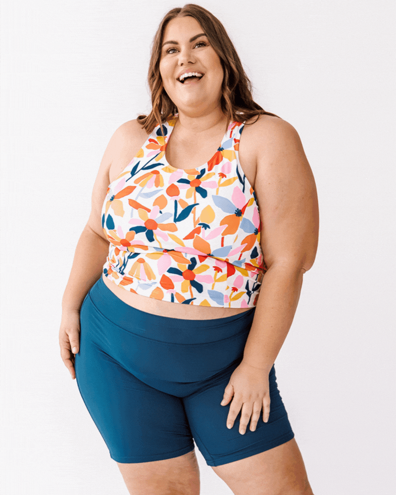 June Floral Racer Back Crop Top for Women - Summer Workout Yoga Tank Top - Breathable Athletic Shirt for Gym, Running & Casual Wear