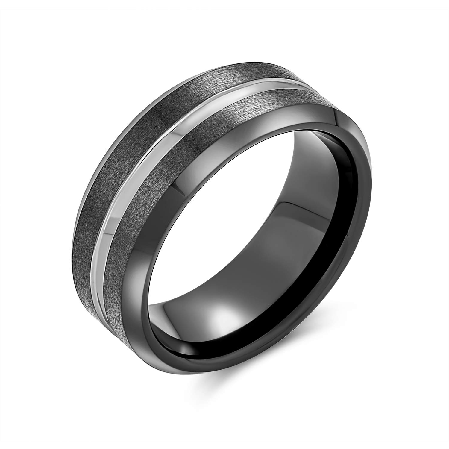Black Silver Titanium Wedding Band Ring for Couples - Comfort Fit for Daily Wear
