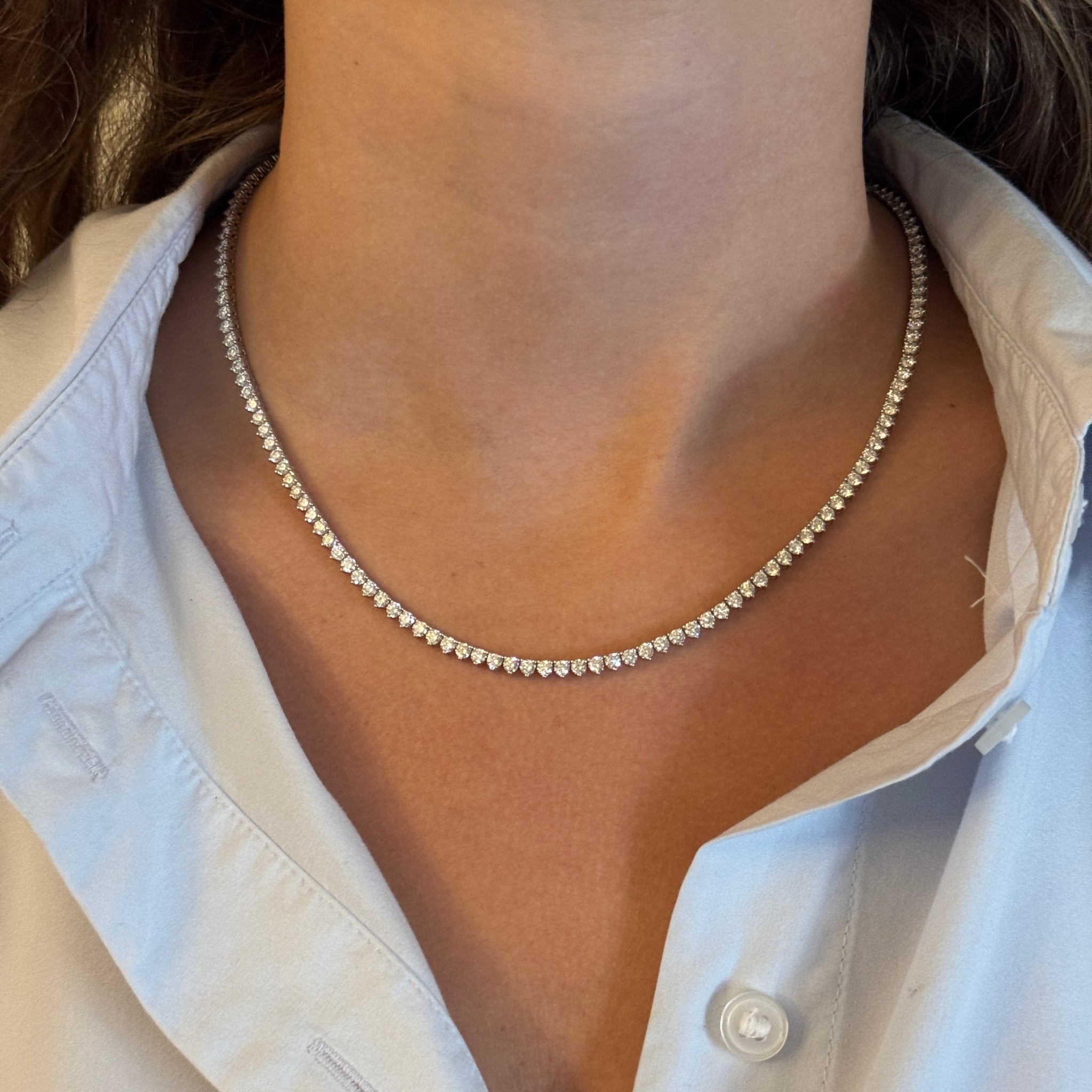 12.58ctw Round Diamond Tennis Necklace in 18K White Gold - Elegant Jewelry for Weddings, Parties & Special Occasions