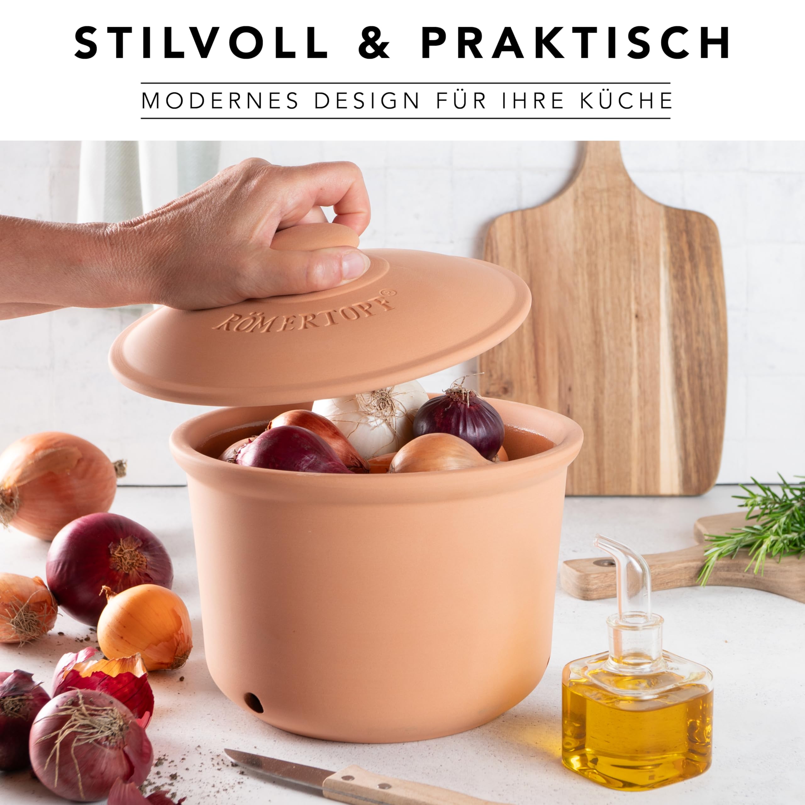Römertopf Clay Storage Jar for Onions - 1.5L (415 05) | Airtight Kitchen Container for Garlic, Potatoes & Vegetables | Perfect for Pantry Organization & Fresh Food Preservation
