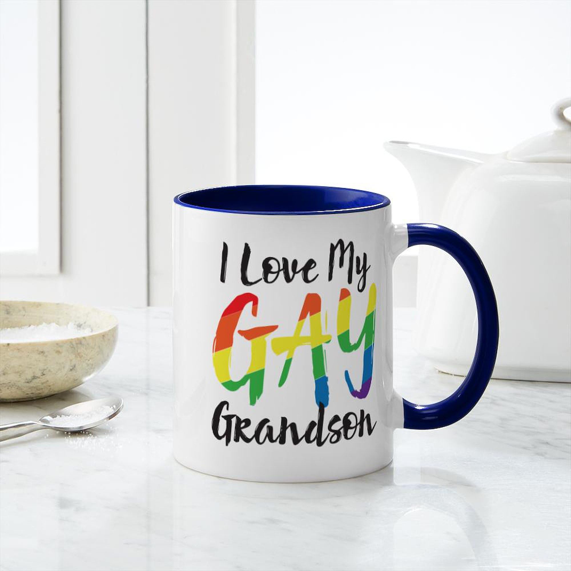 I Love My Gay Grandson Mug - 11 oz (325 ml) Ceramic Coffee Cup - Perfect for Grandparents, Pride Celebrations & LGBTQ+ Support Gifts