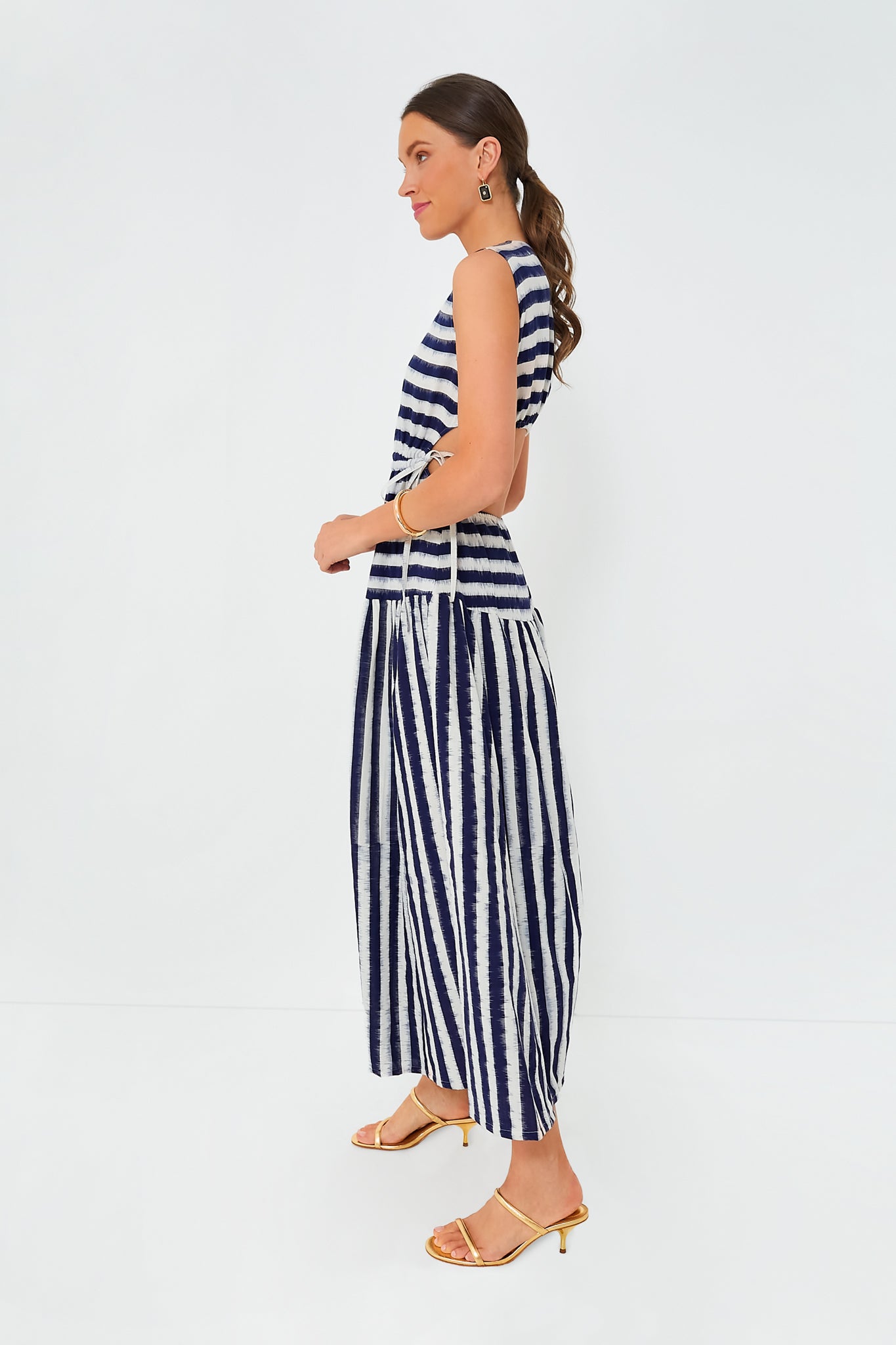 Blue Pulcheria Ikat Stripes Dress - Women's Boho Chic Maxi Dress for Beach Vacation, Summer Party & Casual Outings